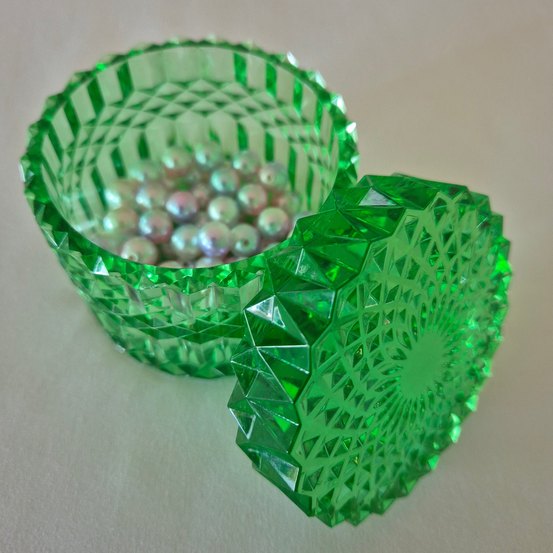 Geometric Green Resin Jar with Lid