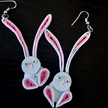 Long-eared bunny earrings, paper quilled, handmade