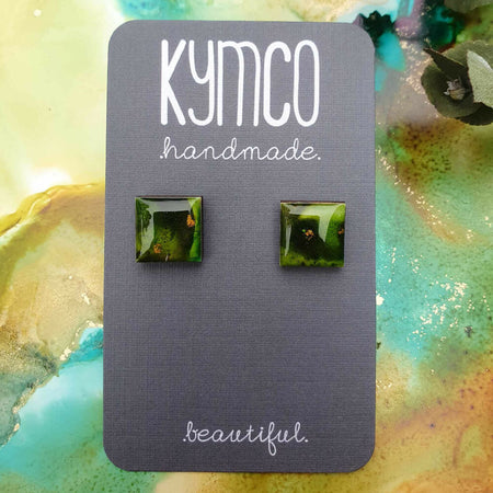 The Rainforest Collection| Resin square stud earrings | Green