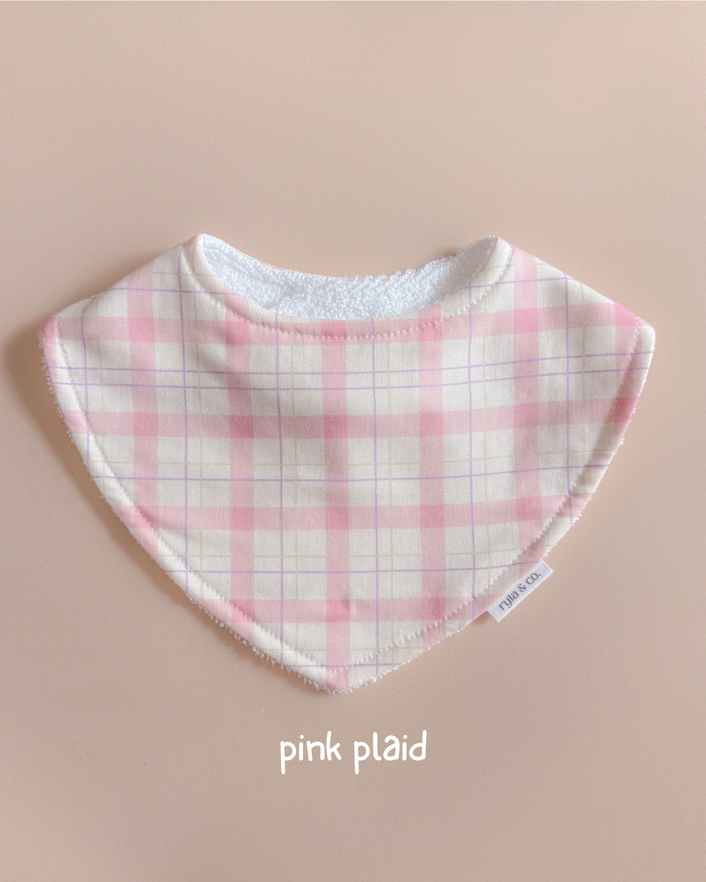 Baby bib, bow headband - Pink Plaid