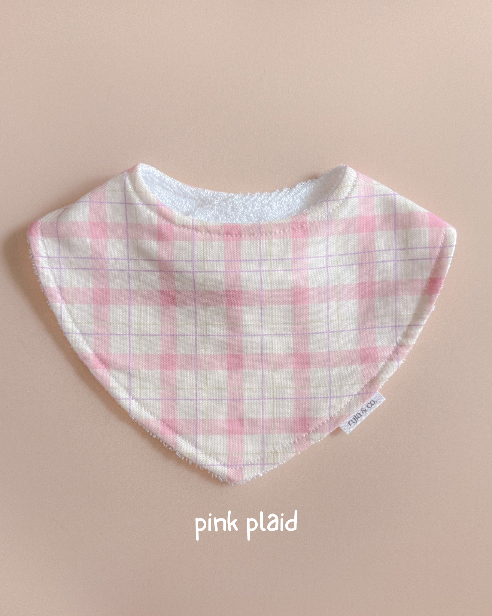 Baby bib, bow headband - Pink Plaid