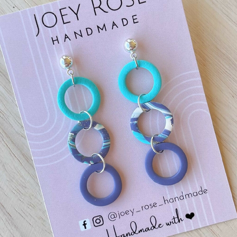 BRONWYN ~ Purple/Aqua ~ Polymer Clay Earrings