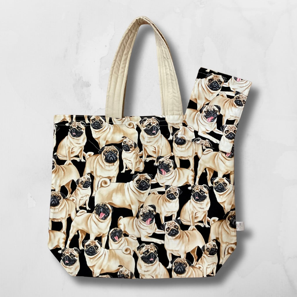 Grocery Tote ... Pug ... Lined with storage pouch