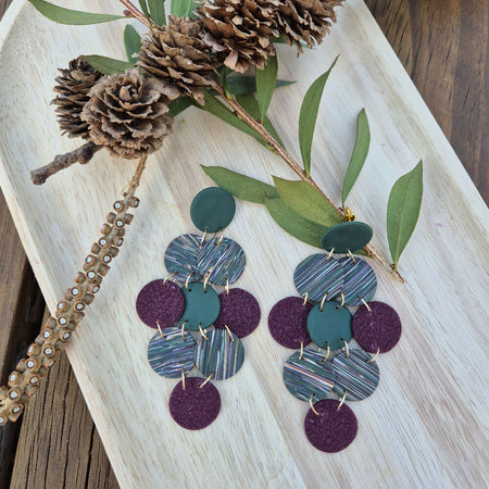 Burgundy/Forest 70's Look Dangle Earrings