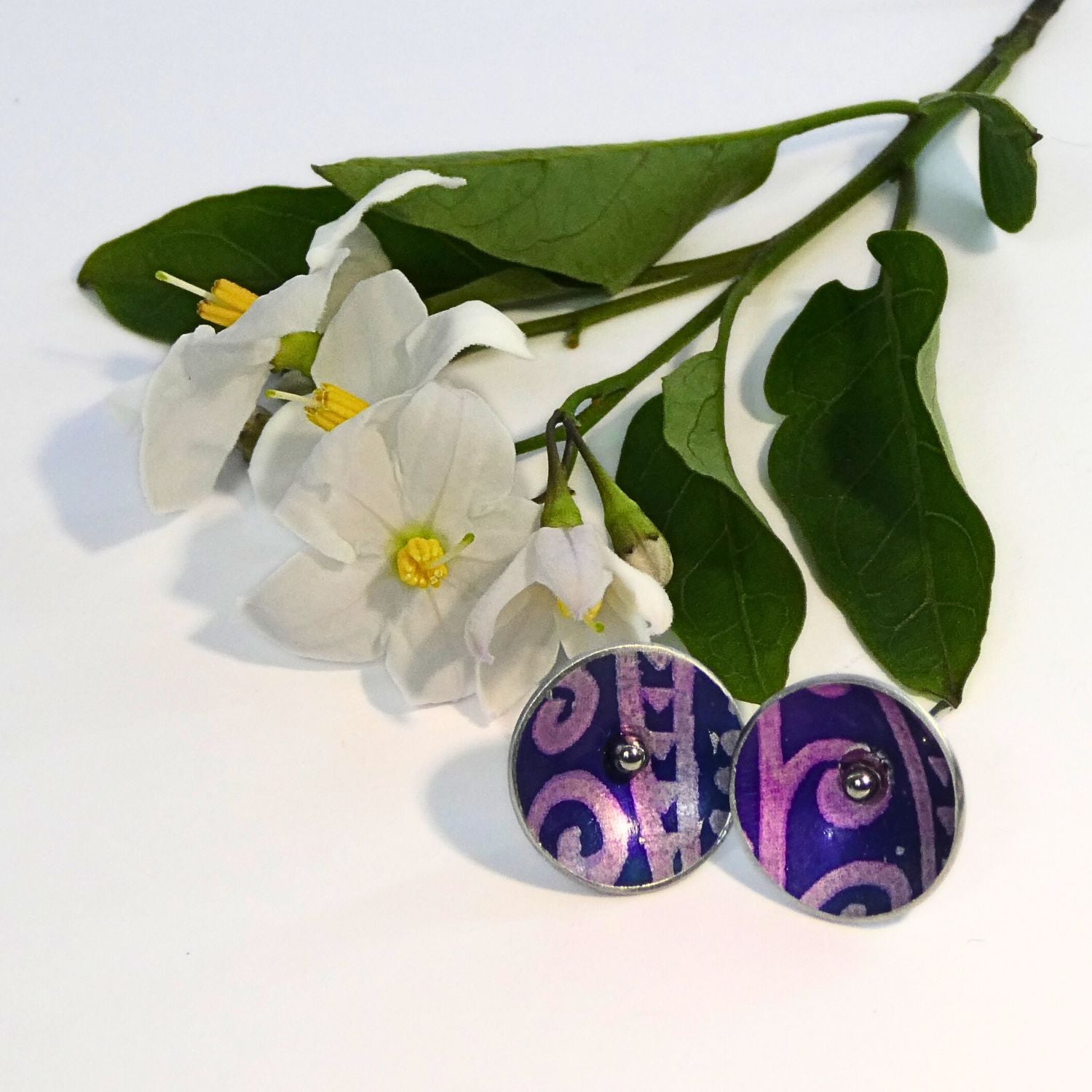 Anodised aluminium stud earrings Aztec Aura Collection