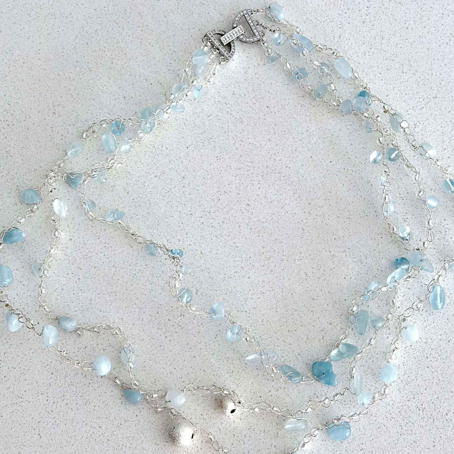 Aquamarine three-layer necklace “Blue Sky”