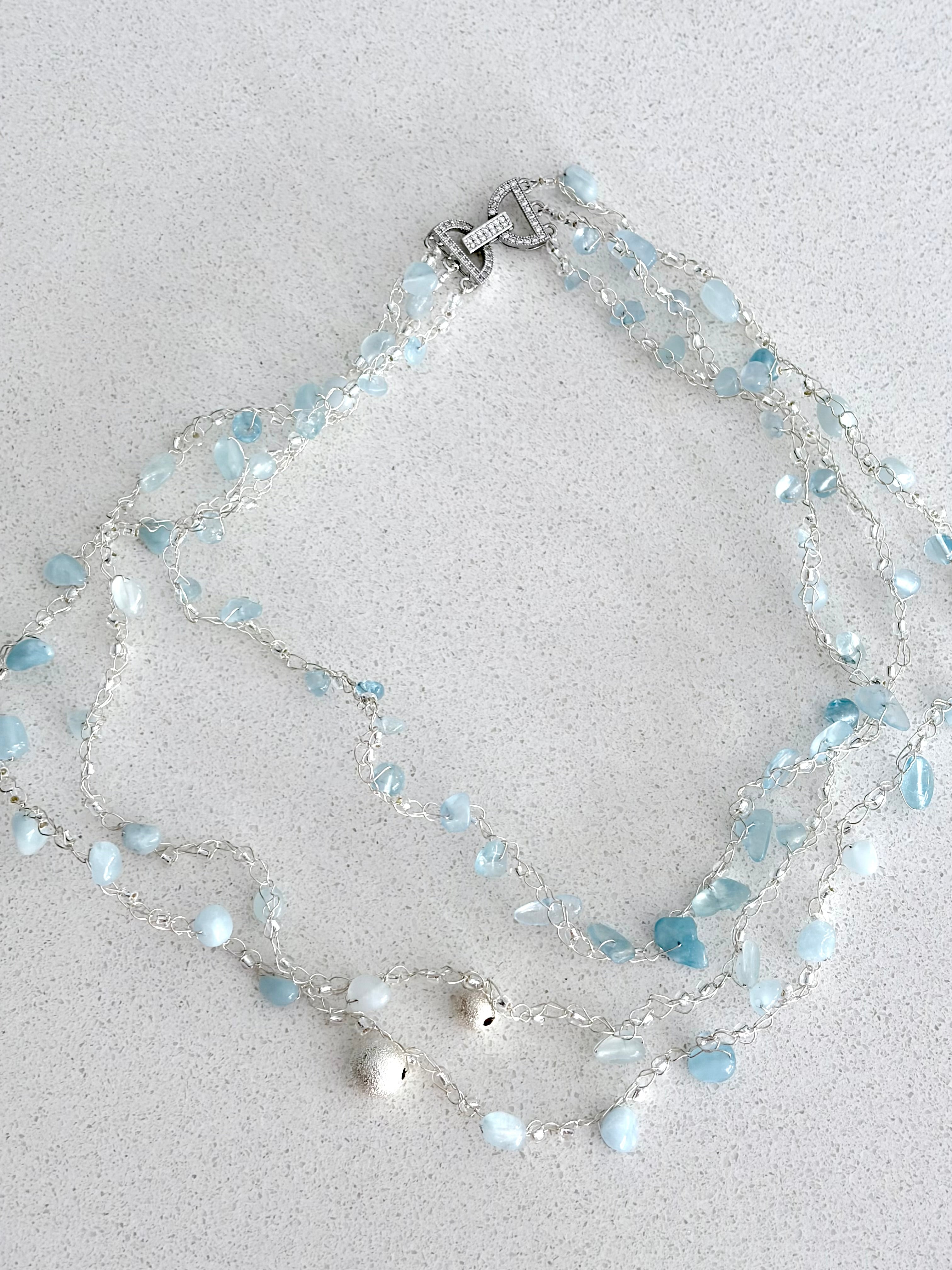 Aquamarine three-layer necklace “Blue Sky”