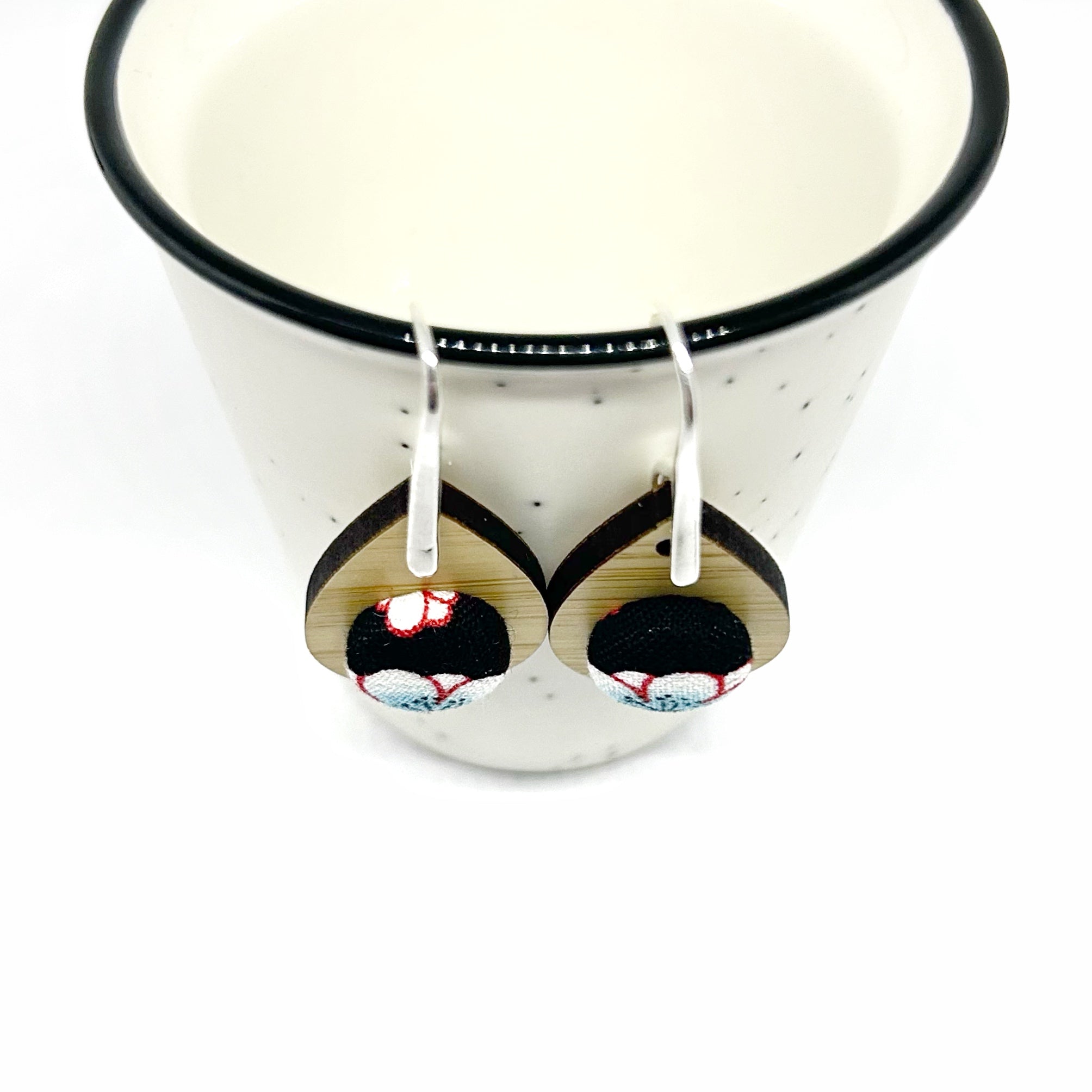Kimono Tear Drop Bamboo Earrings - Aqua and Red