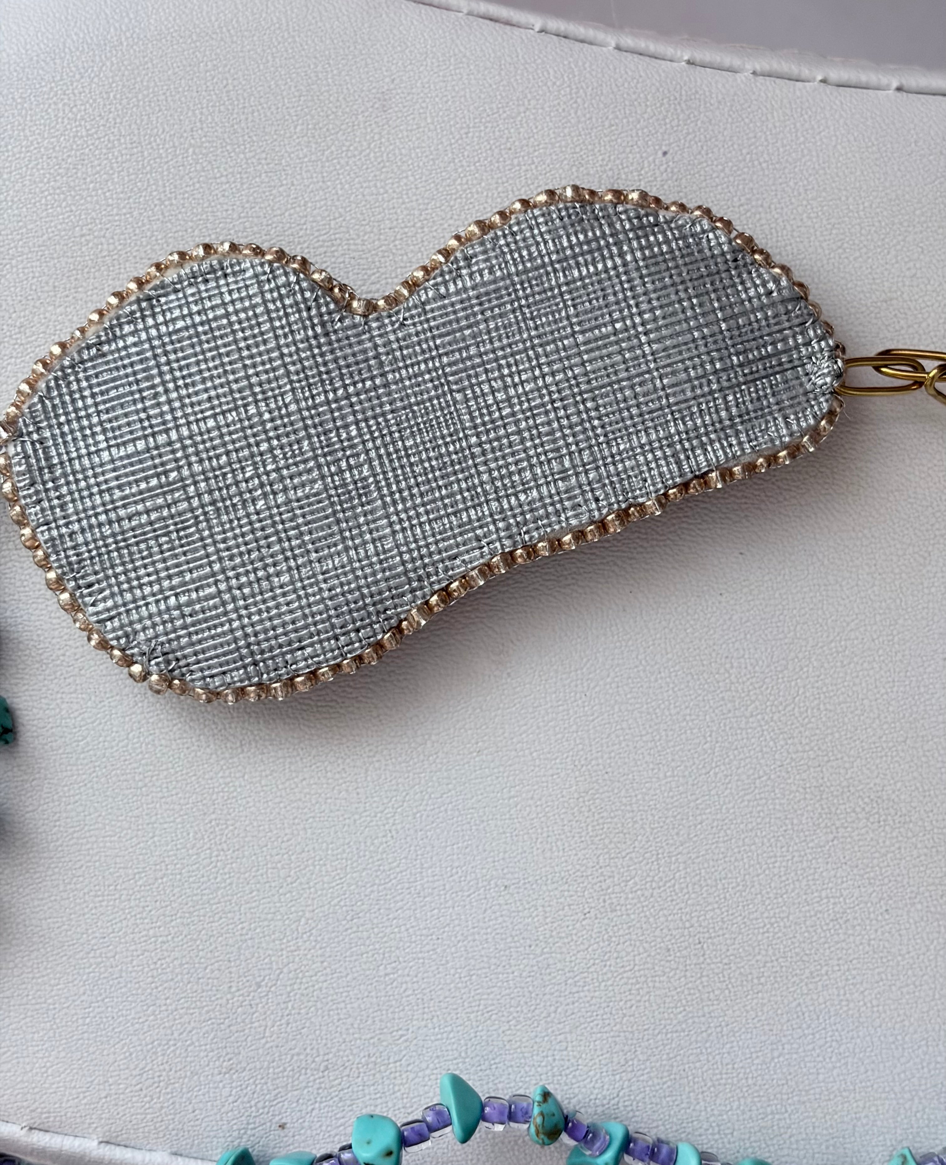Shibori Silk Embroidered Turquoise Necklace “Water and Sky”