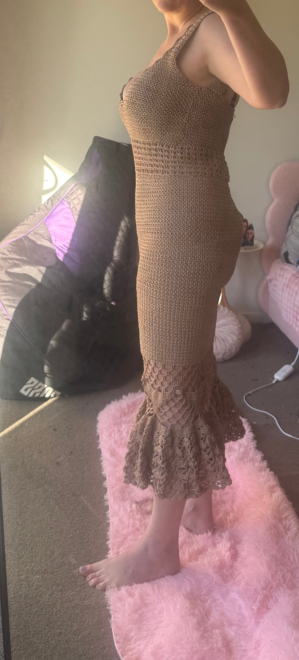 Hand Crochet Mermaid Midi Dress Size 12 14