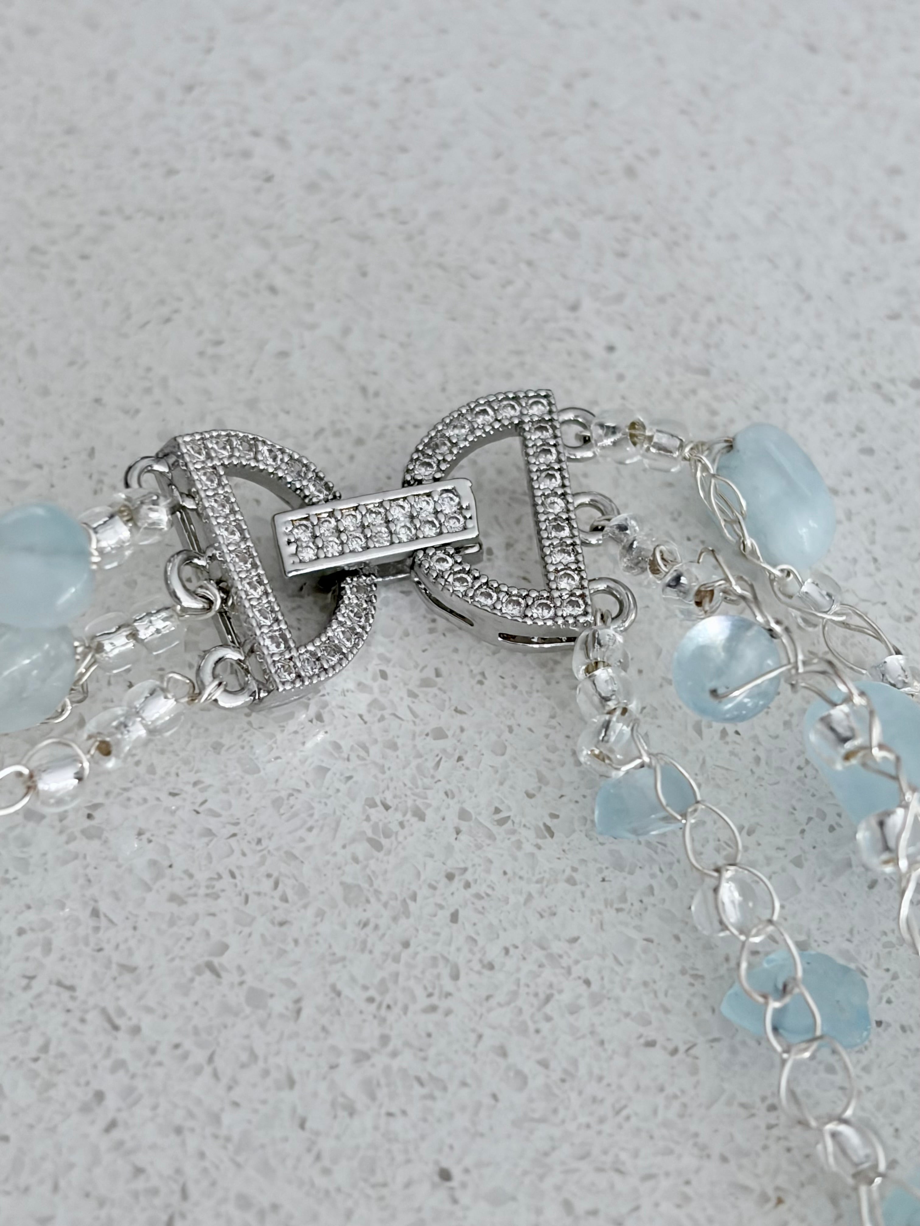 Aquamarine three-layer necklace “Blue Sky”