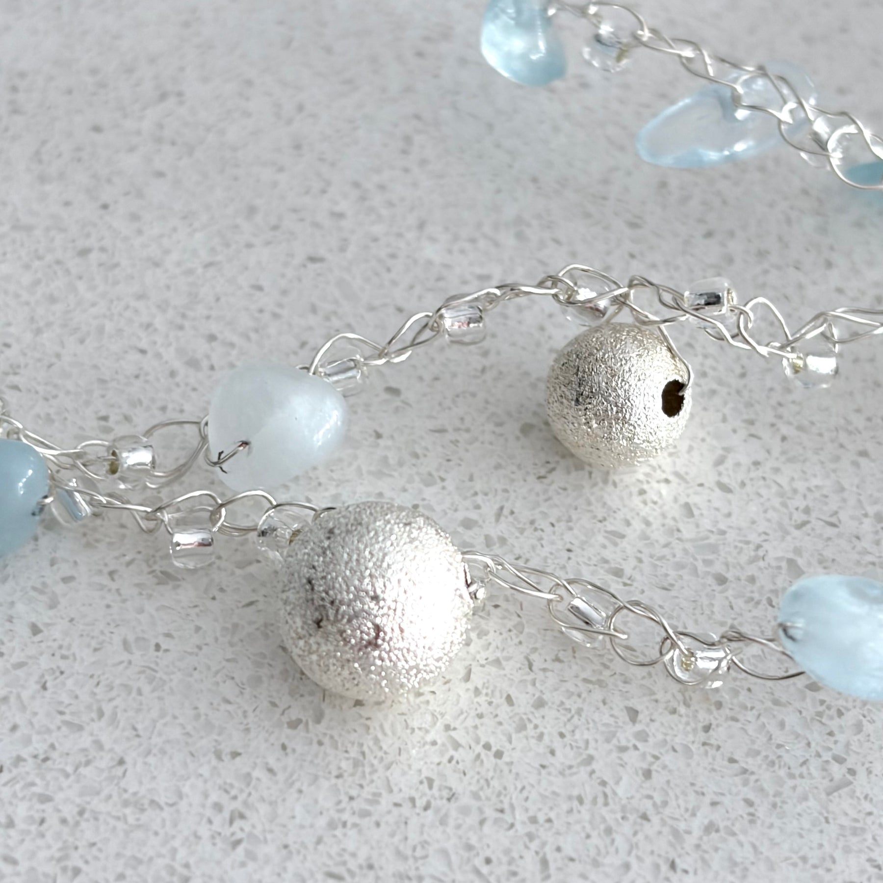 Aquamarine three-layer necklace “Blue Sky”