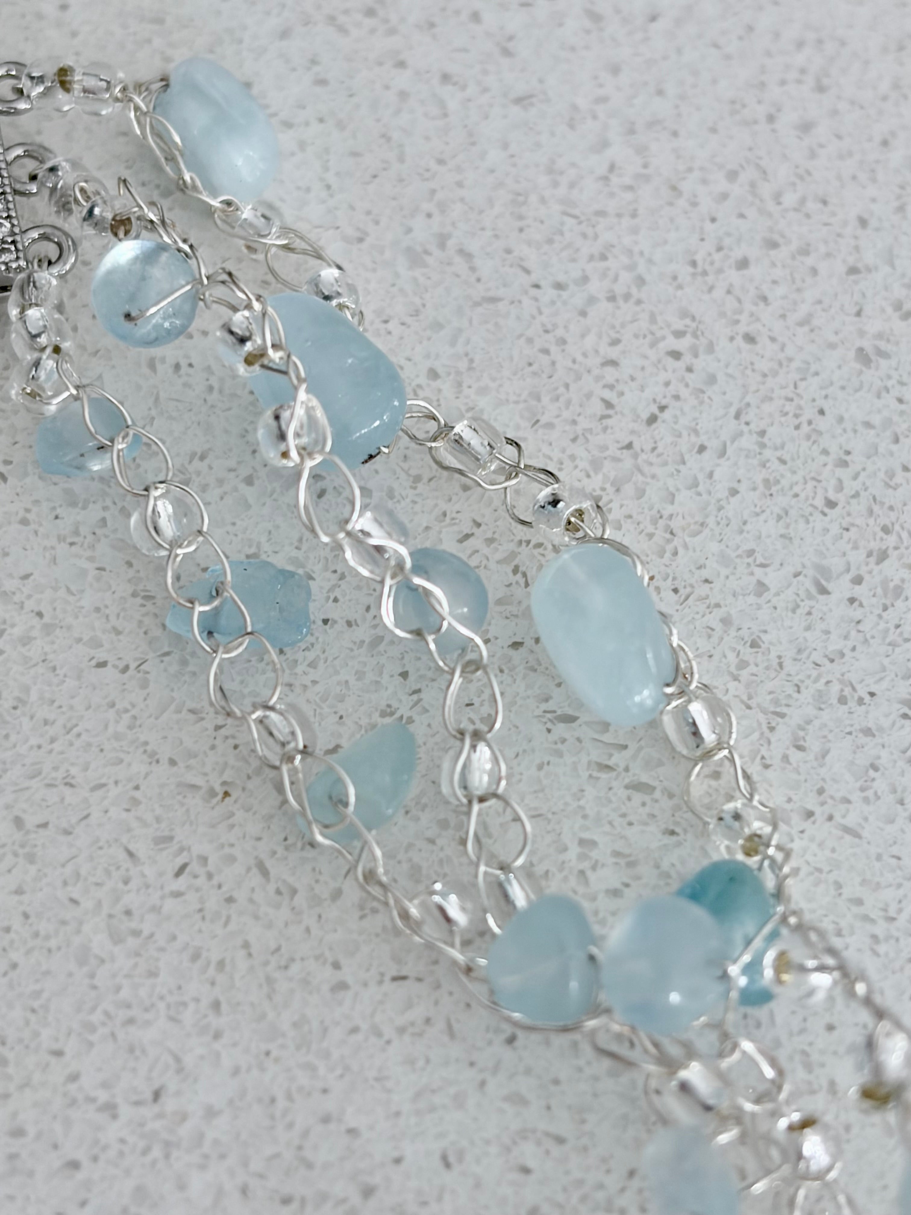 Aquamarine three-layer necklace “Blue Sky”