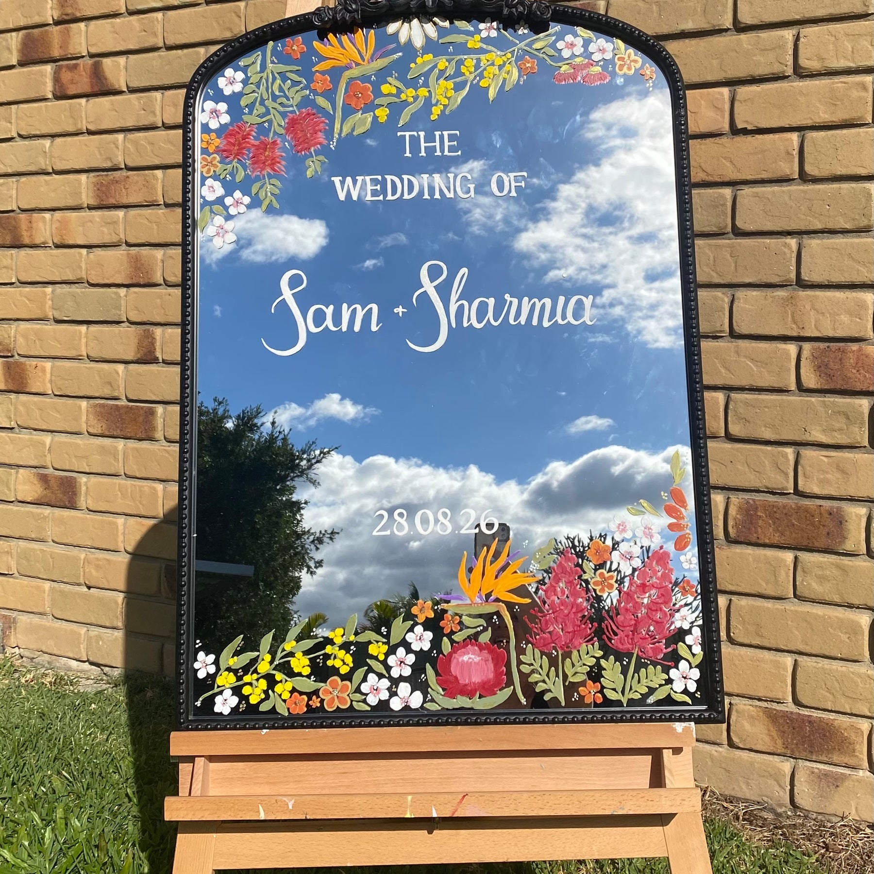 Hand Painted Arch Wedding Mirror | Custom Personalised Wedding Sign