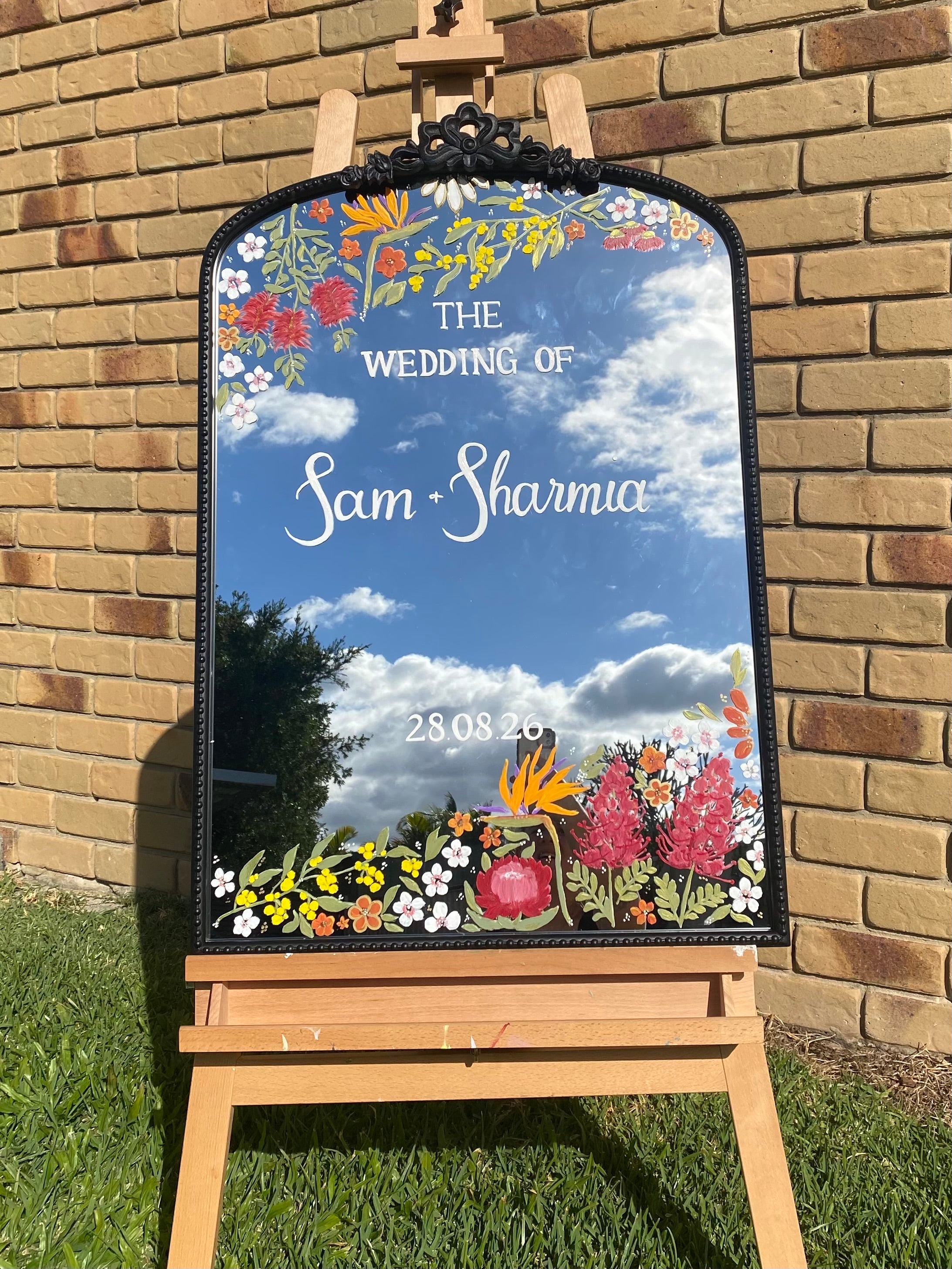 Hand Painted Arch Wedding Mirror | Custom Personalised Wedding Sign