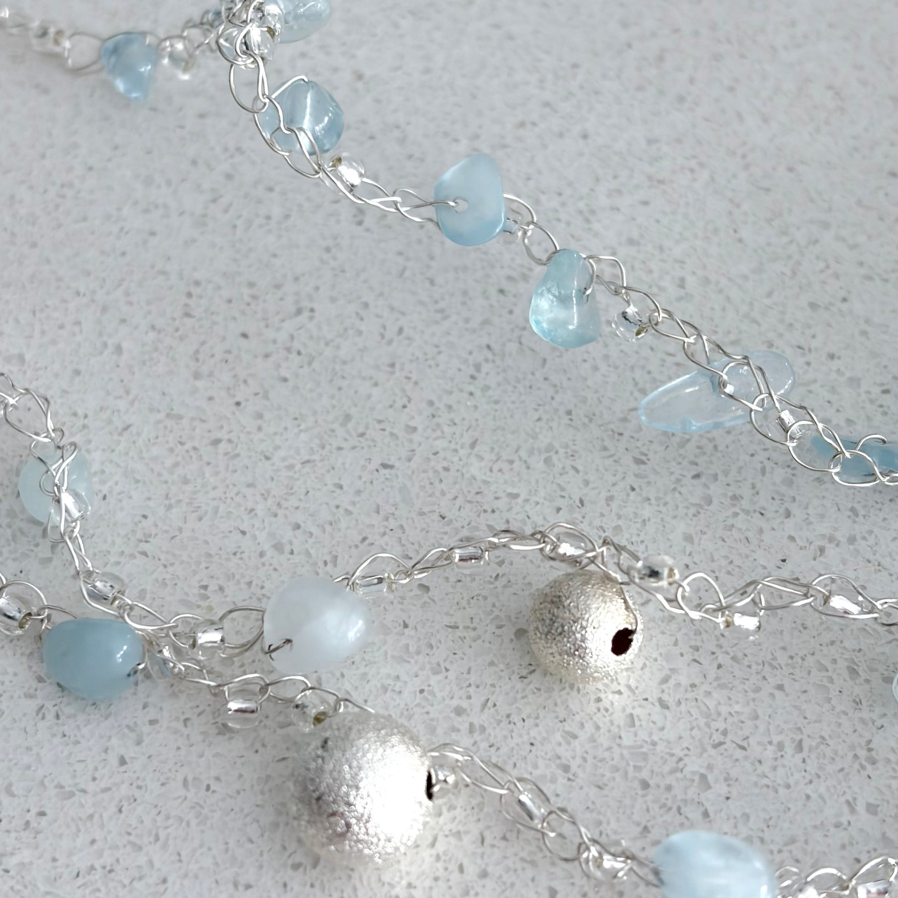 Aquamarine three-layer necklace “Blue Sky”