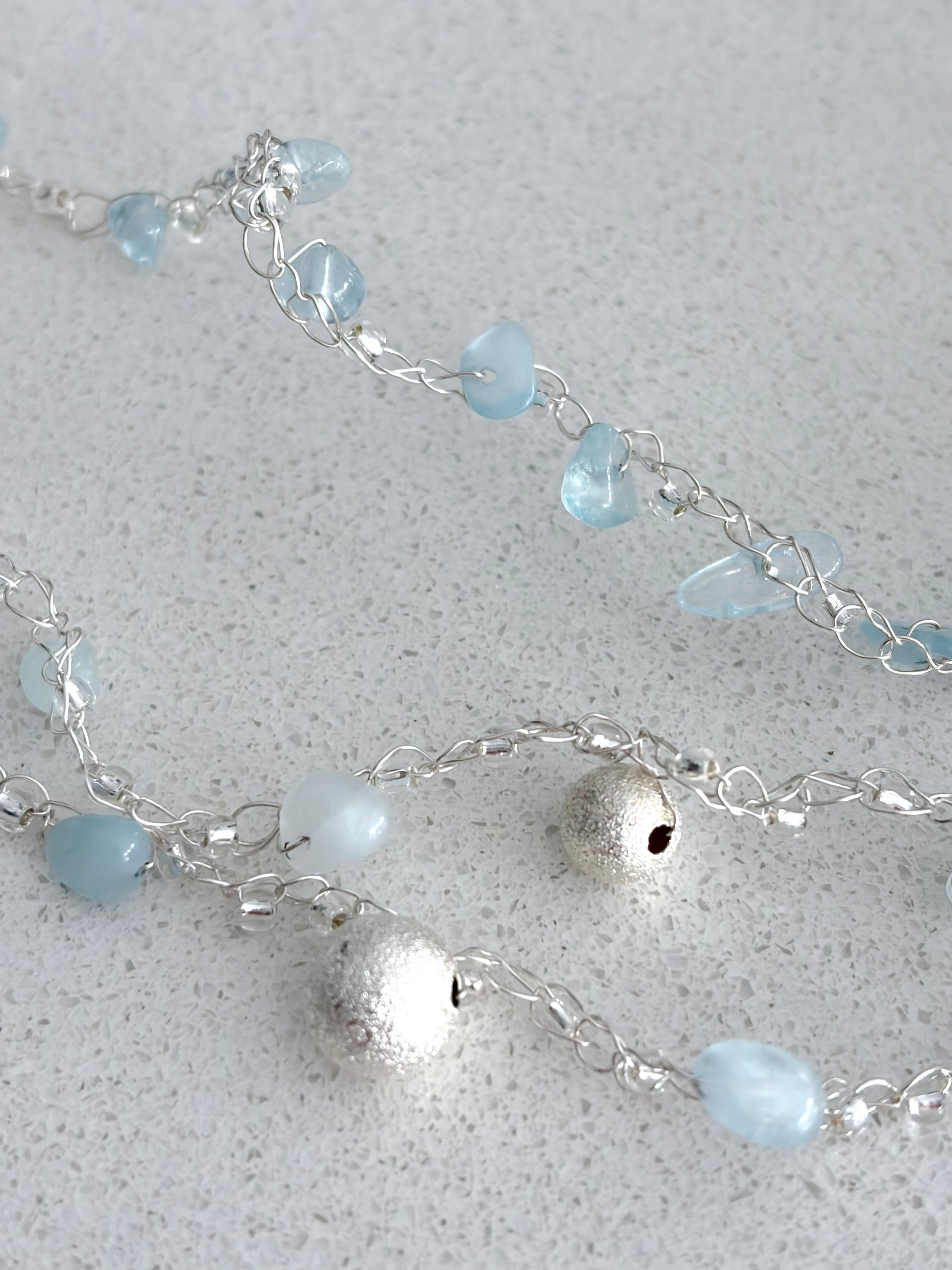 Aquamarine three-layer necklace “Blue Sky”