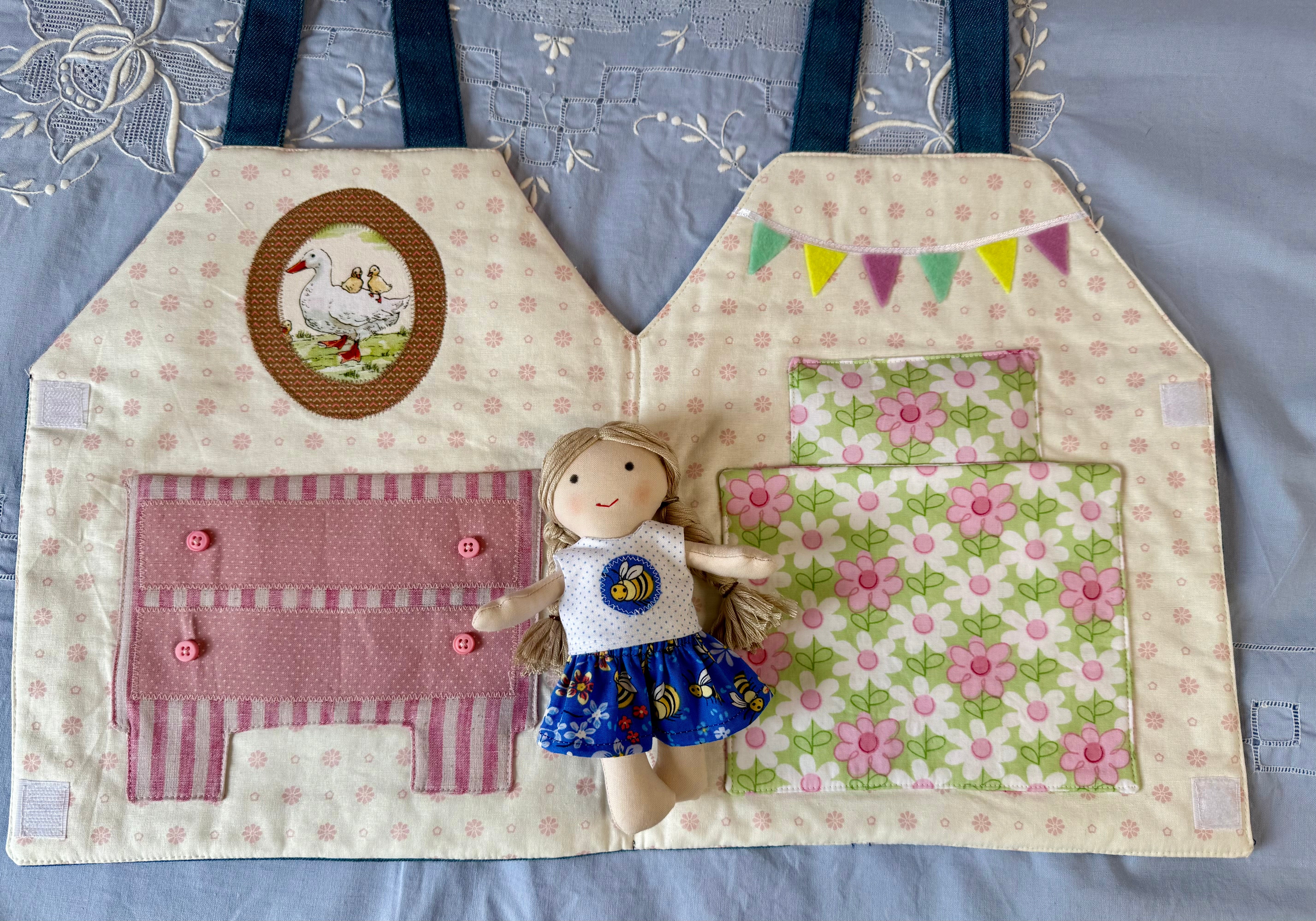 Travel Dollhouse , pretend play , Dollhouse with dresses and doll.