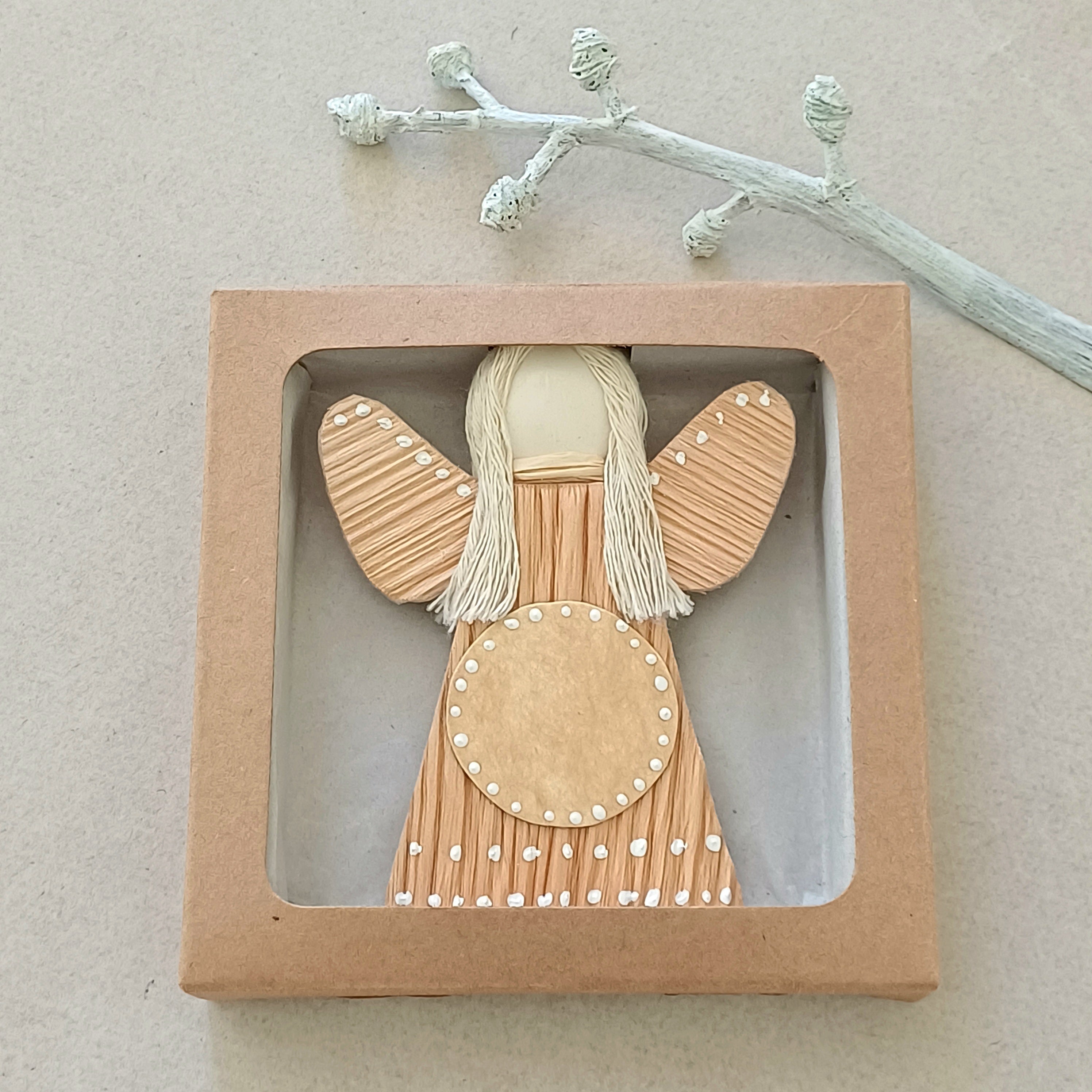 Handmade Palm Leaf Angel Ornament Place for Handwritten Greeting Sustainable