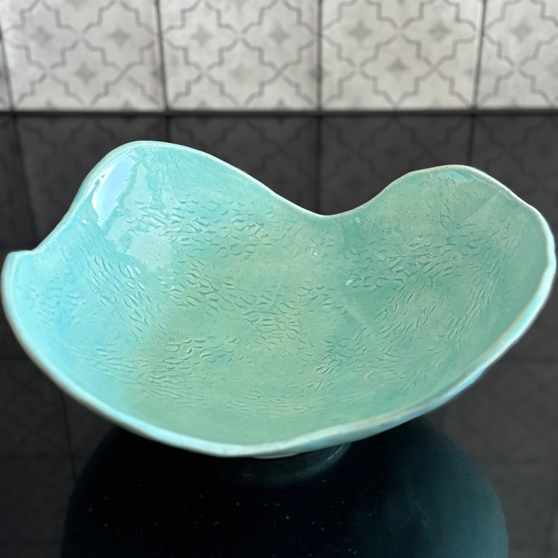 Handmade Ceramic Fruit Bowl – Turquoise Speckled Stoneware