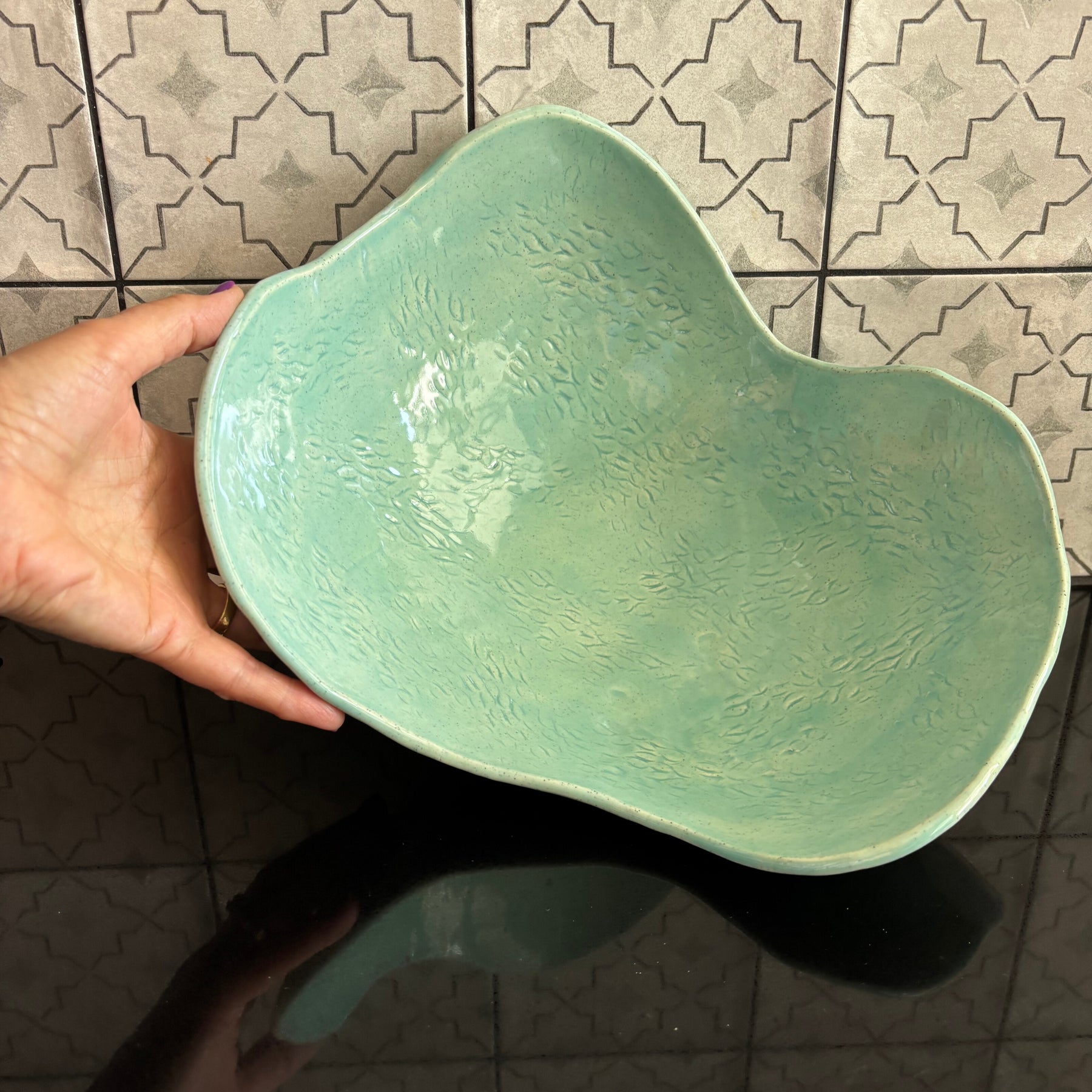 Handmade Ceramic Fruit Bowl – Turquoise Speckled Stoneware