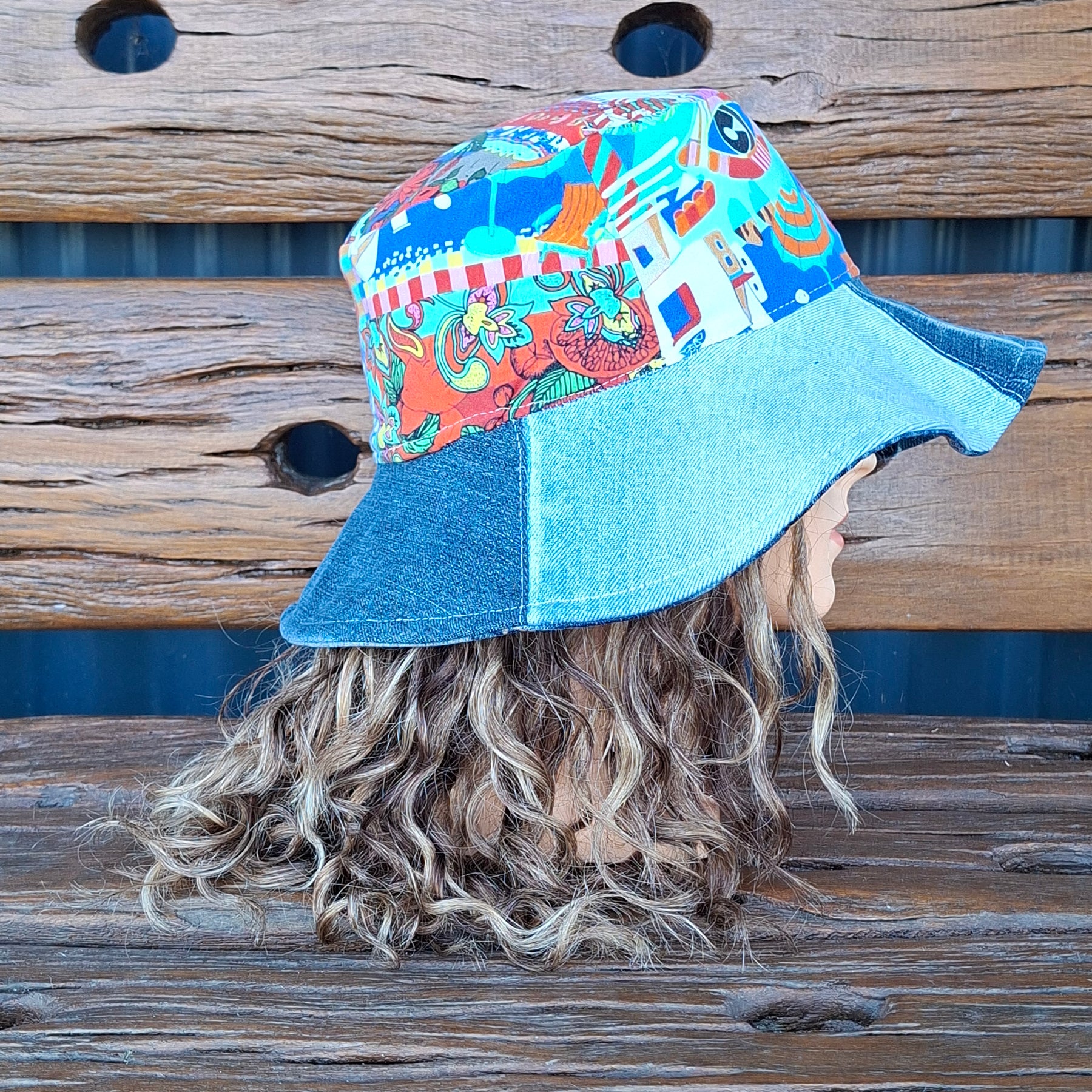 Unique, 'Jag', Gender Neutral, Recycled, Reversible Denim Bucket Hat