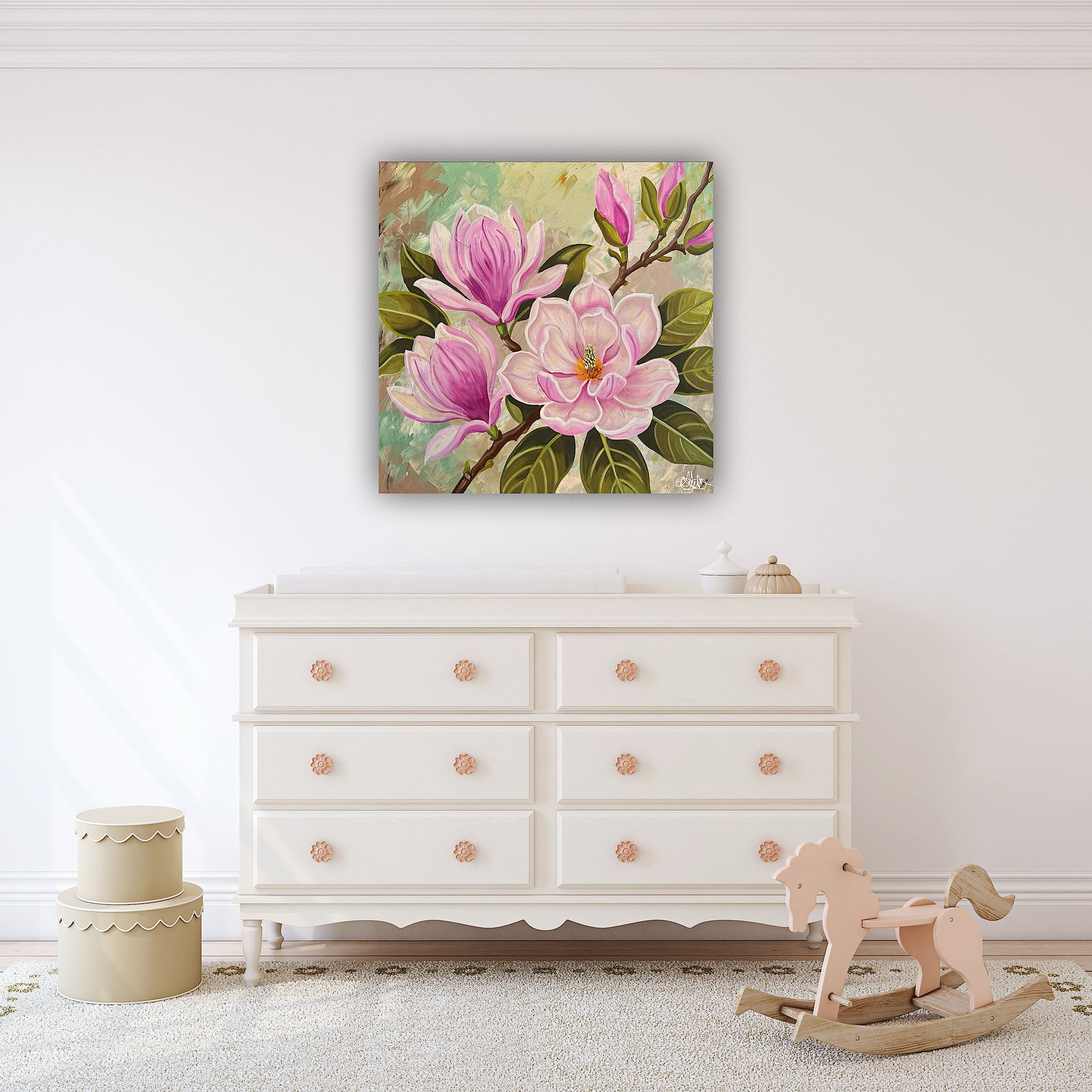 Blooming Grace - Magnolia Oil Painting - Hand Painted