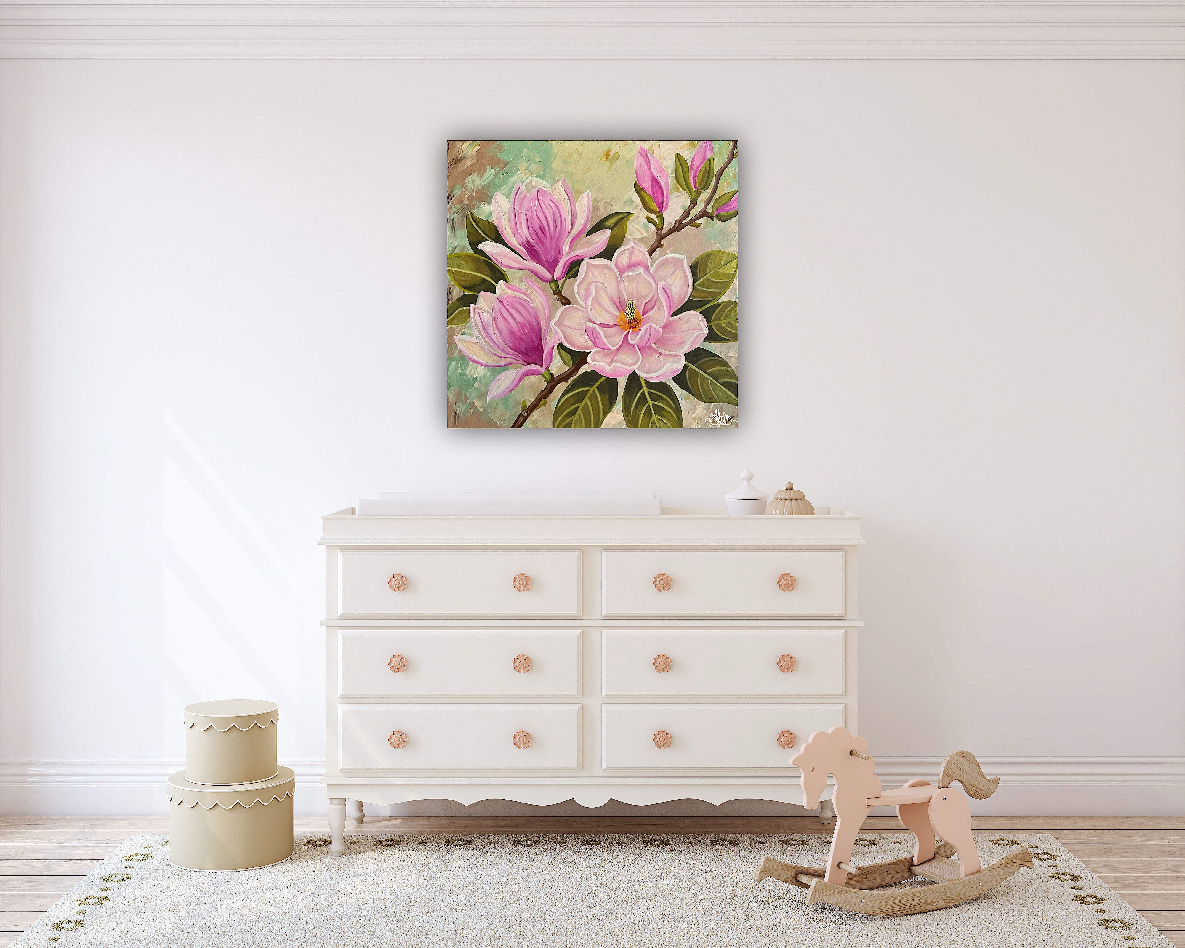 Blooming Grace - Magnolia Oil Painting - Hand Painted