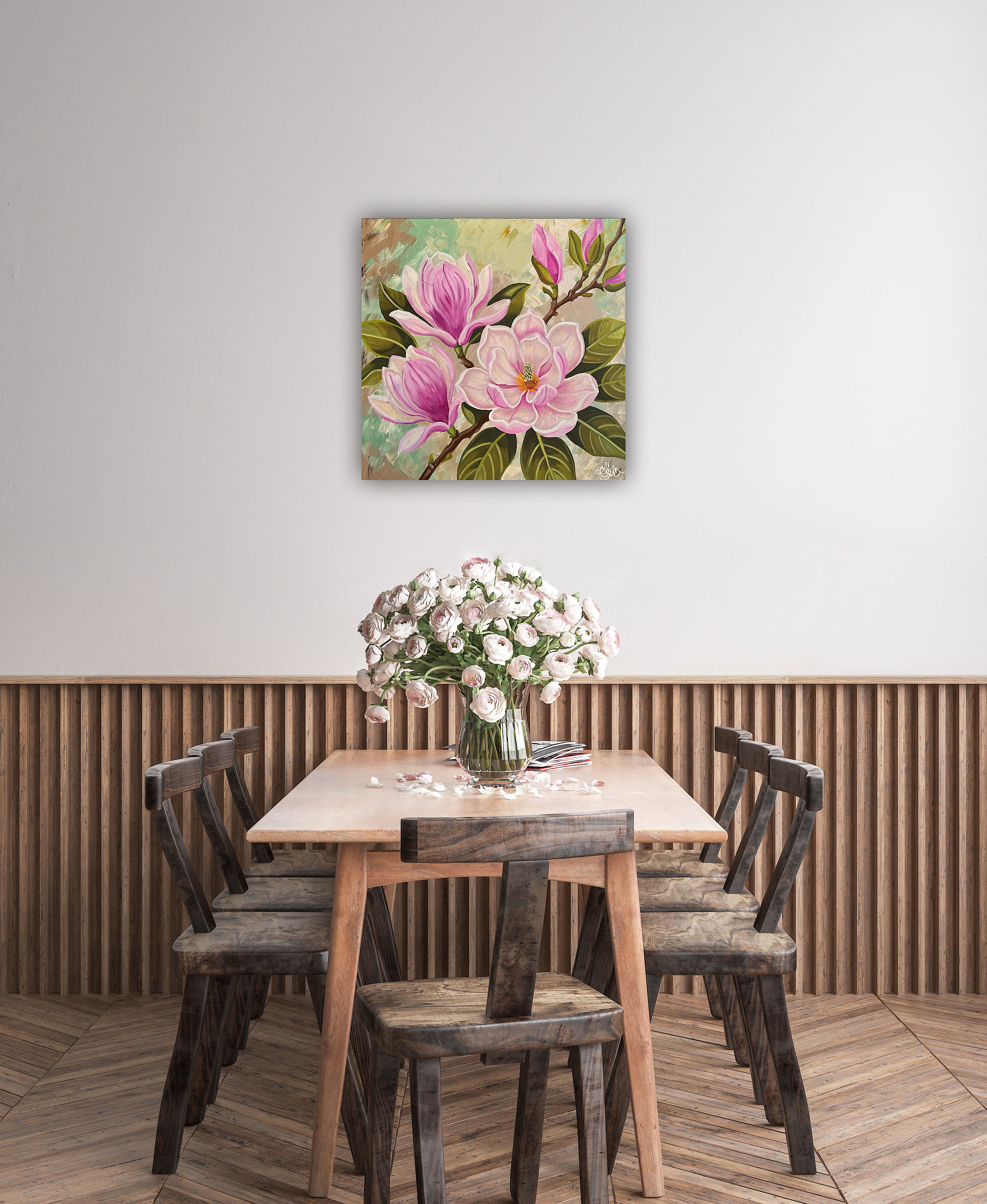 Blooming Grace - Magnolia Oil Painting - Hand Painted