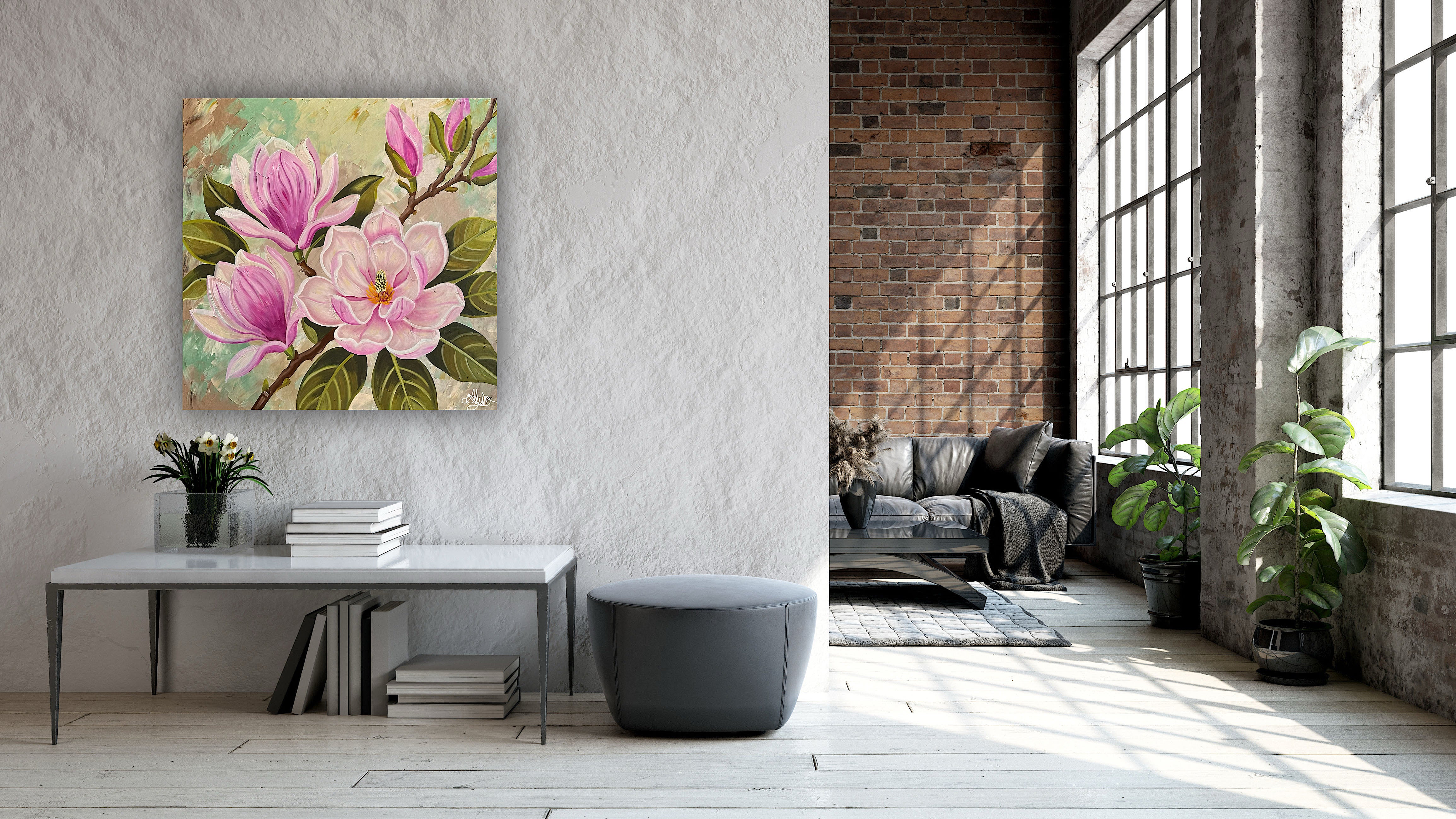 Blooming Grace - Magnolia Oil Painting - Hand Painted