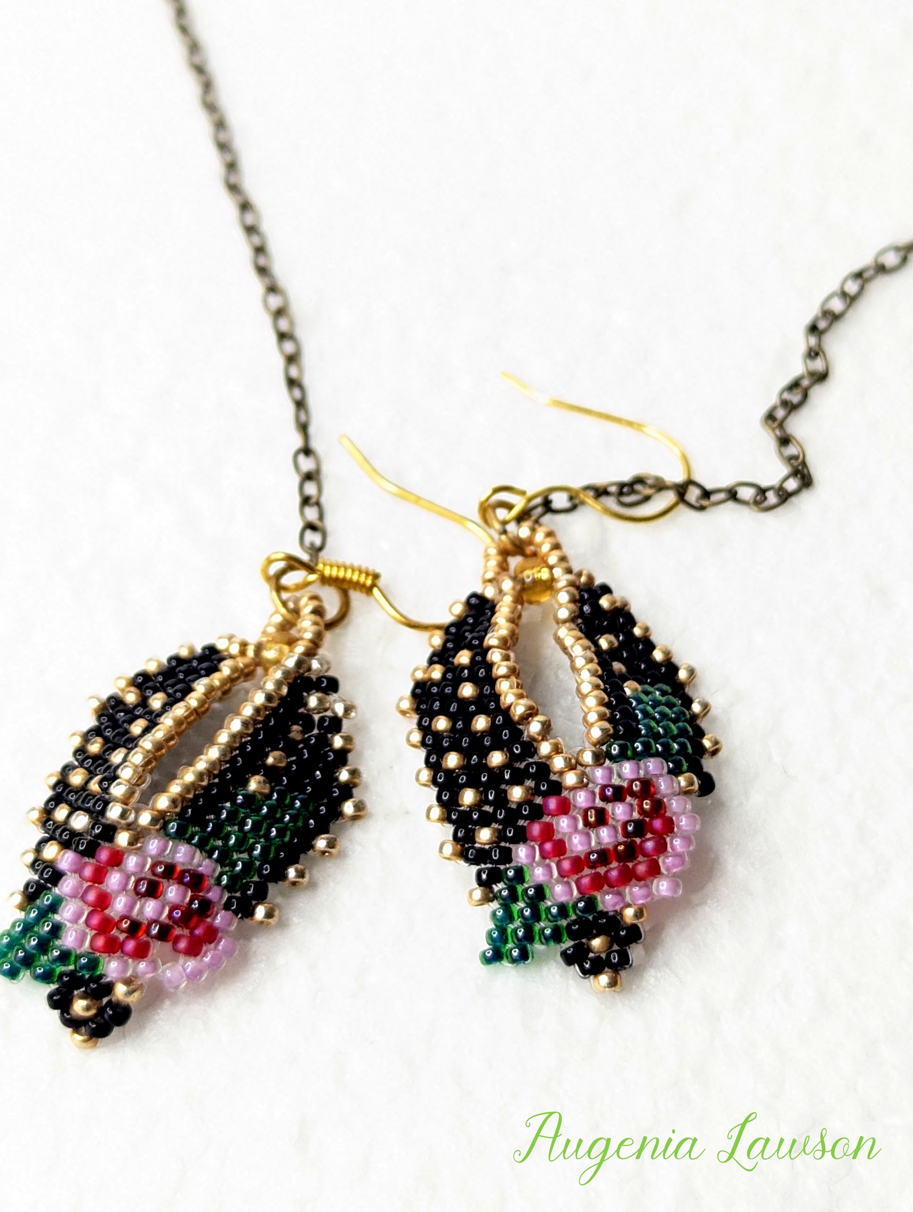 Beaded Rose Earrings – Handwoven Floral Jewellery for Hearing Aid Safety