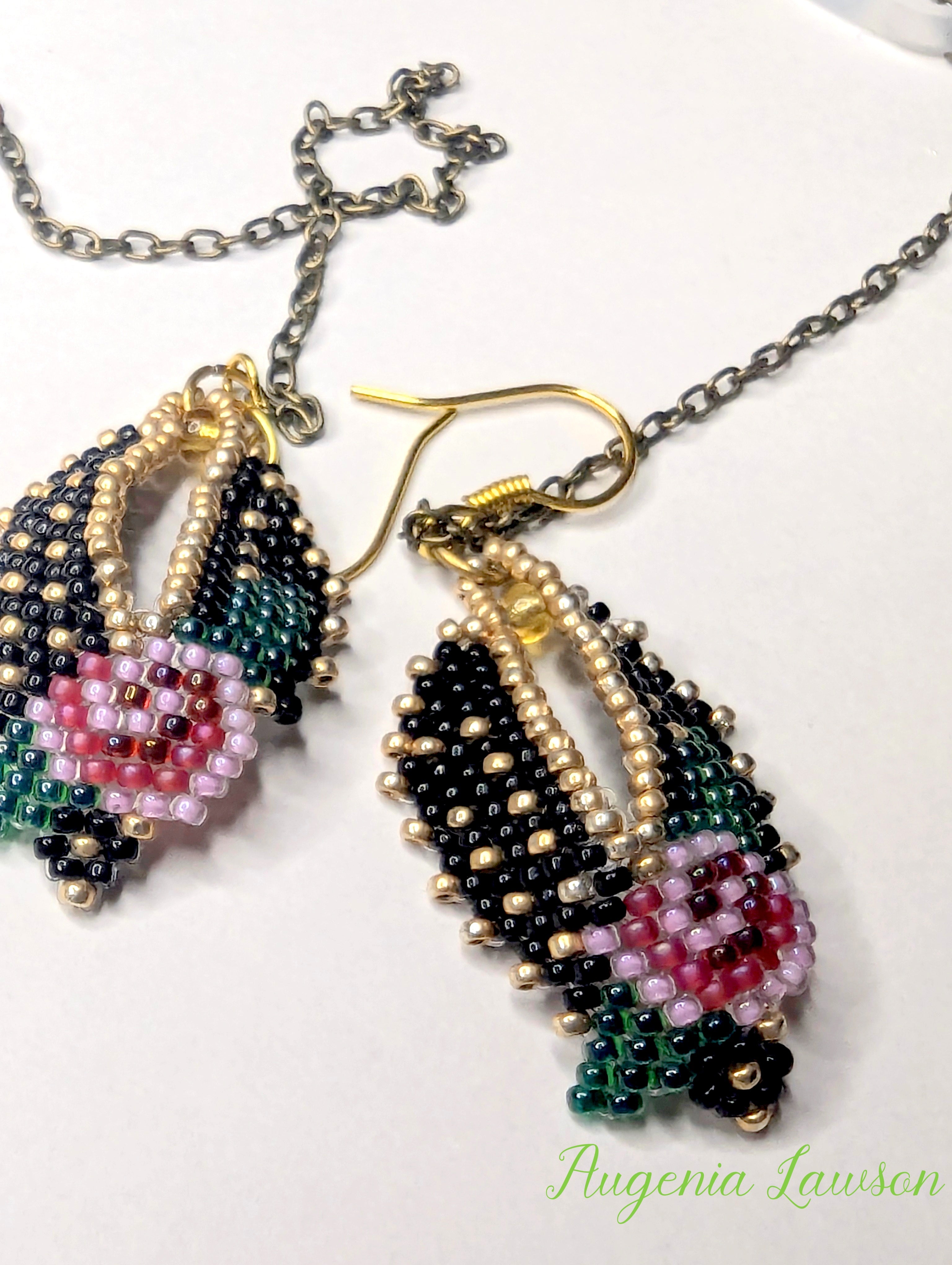 Beaded Rose Earrings – Handwoven Floral Jewellery for Hearing Aid Safety