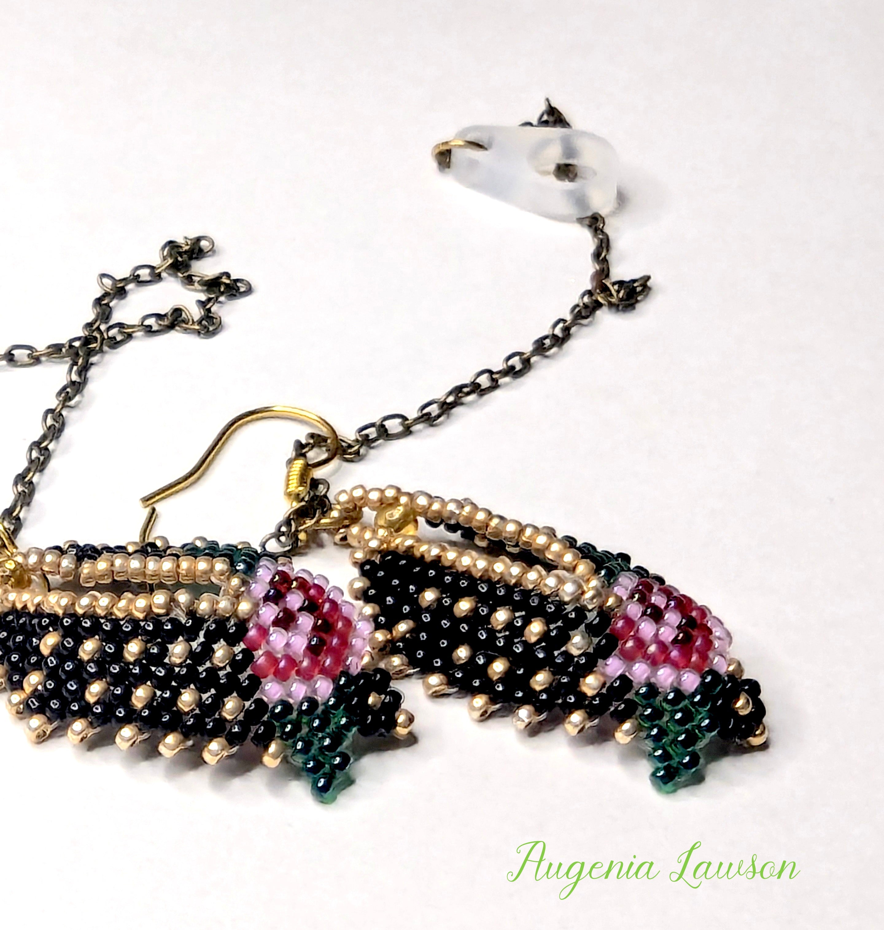 Beaded Rose Earrings – Handwoven Floral Jewellery for Hearing Aid Safety