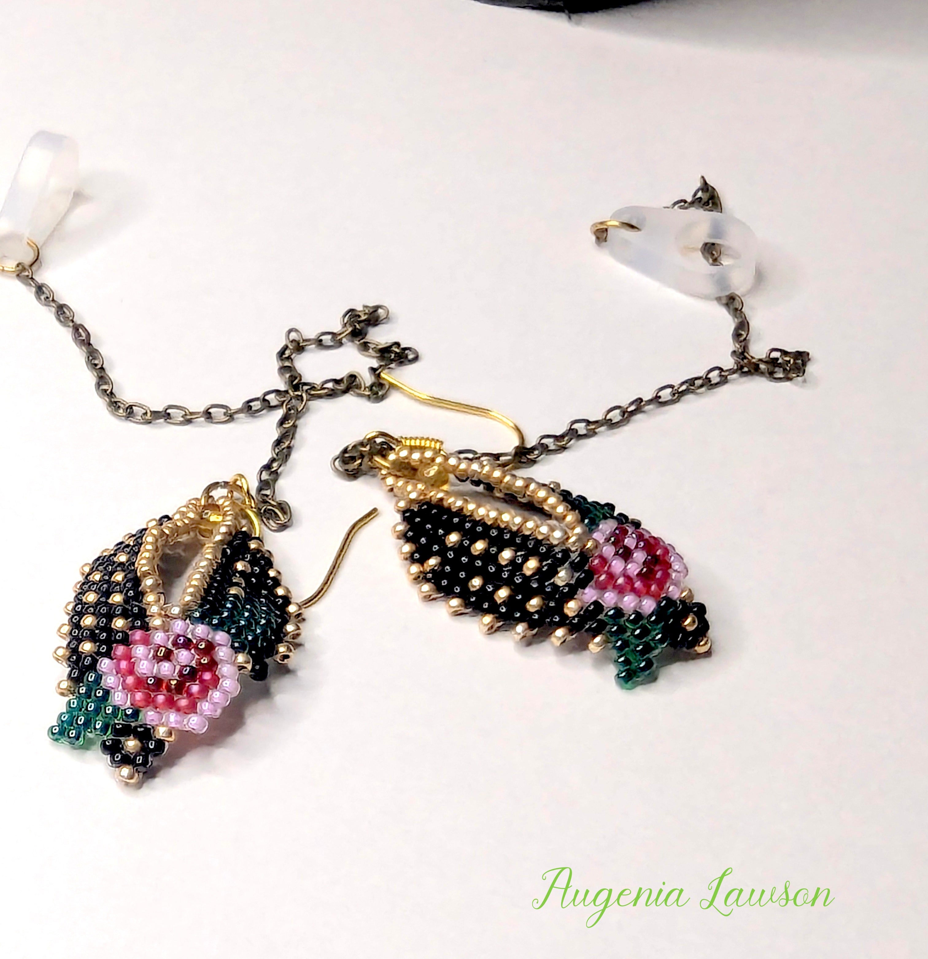 Beaded Rose Earrings – Handwoven Floral Jewellery for Hearing Aid Safety