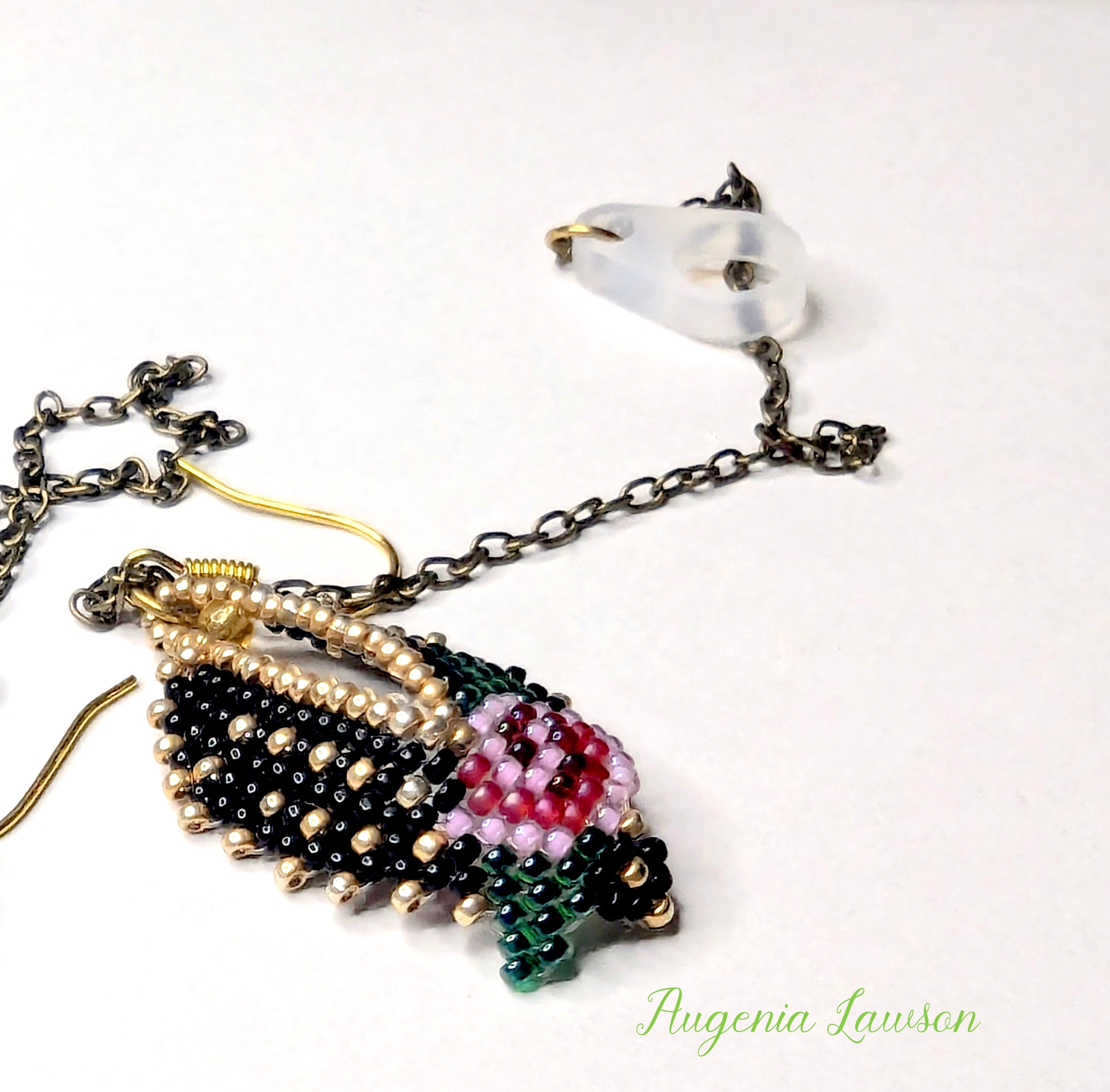 Beaded Rose Earrings – Handwoven Floral Jewellery for Hearing Aid Safety