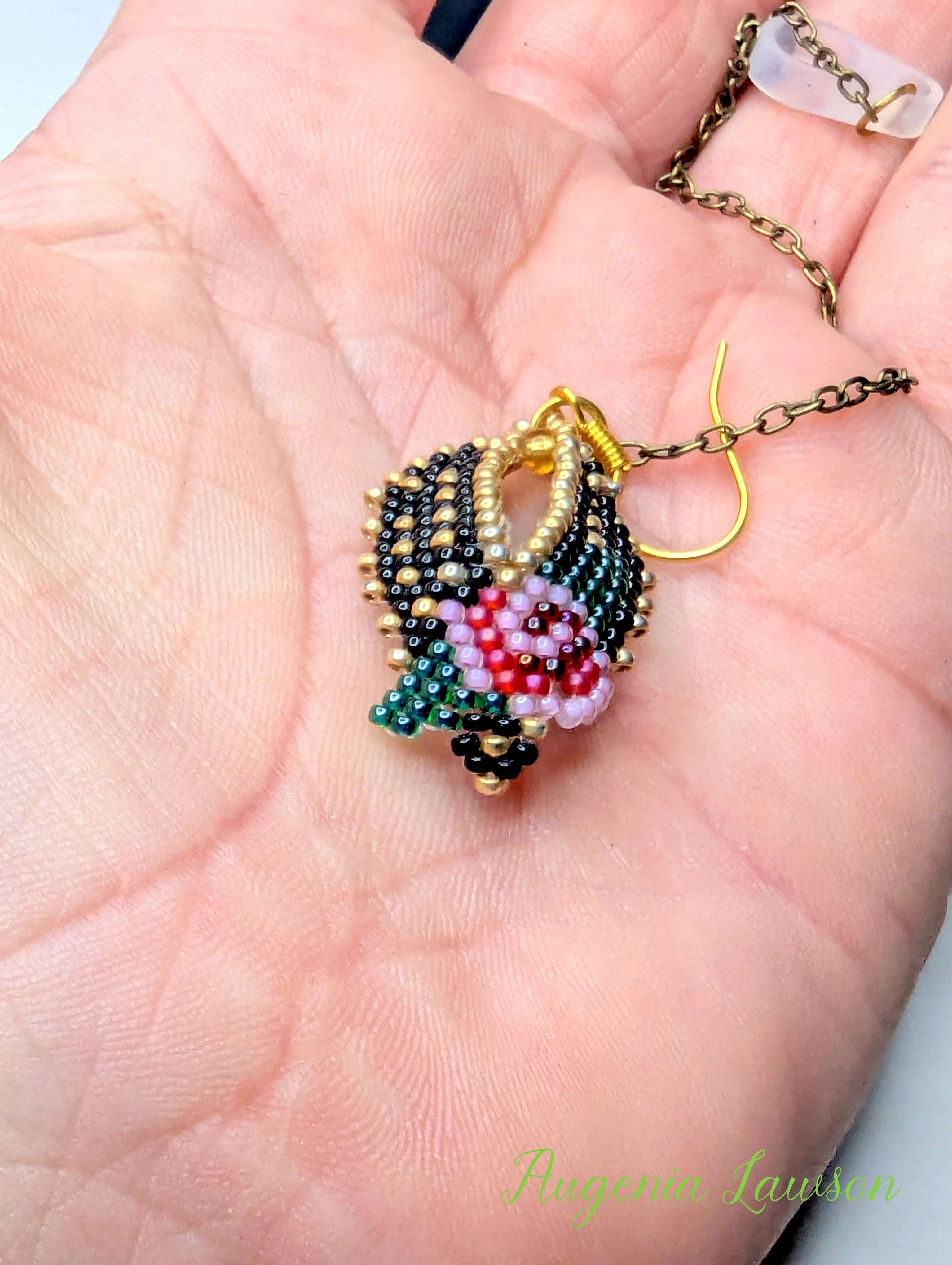 Beaded Rose Earrings – Handwoven Floral Jewellery for Hearing Aid Safety