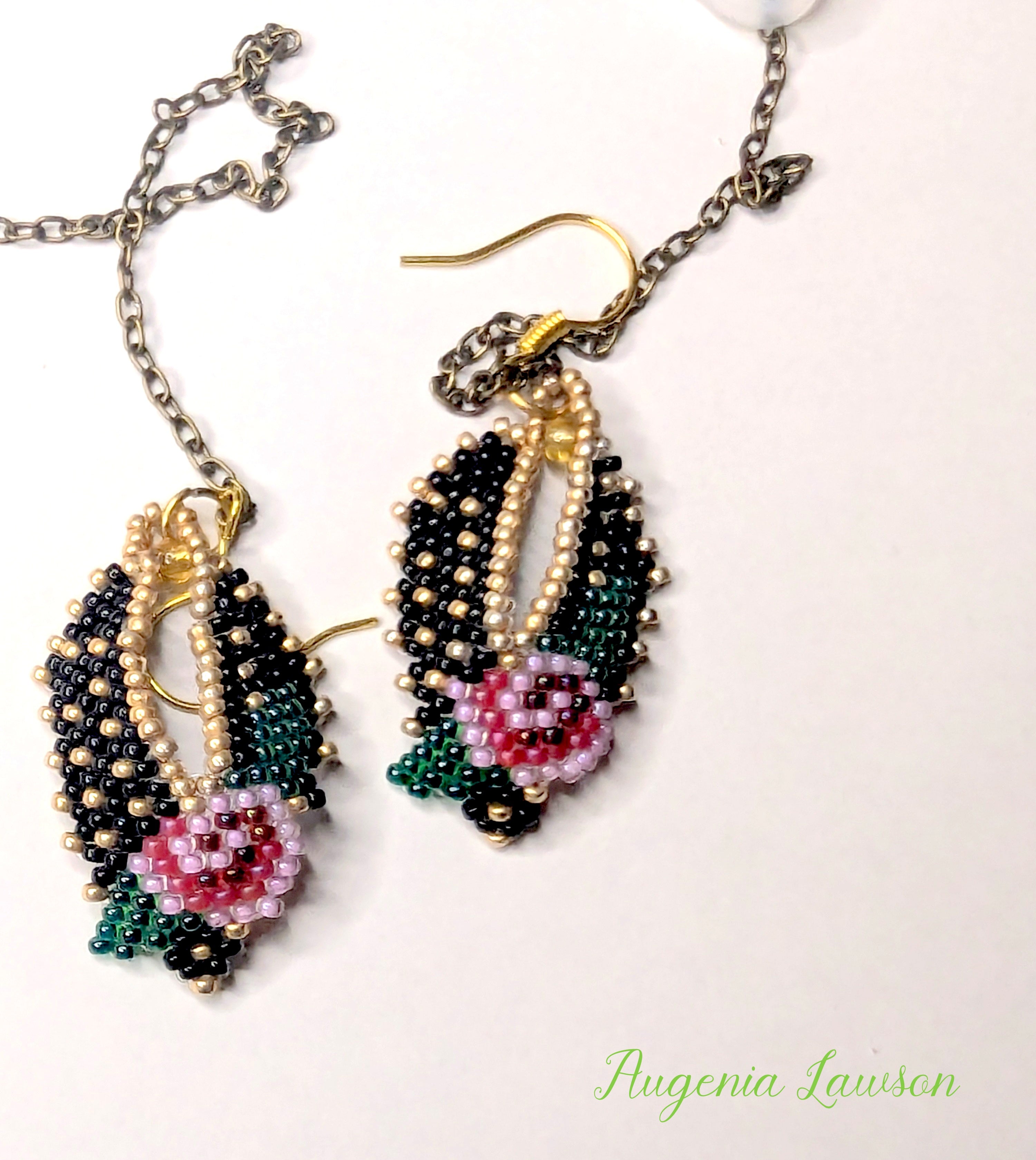 Beaded Rose Earrings – Handwoven Floral Jewellery for Hearing Aid Safety