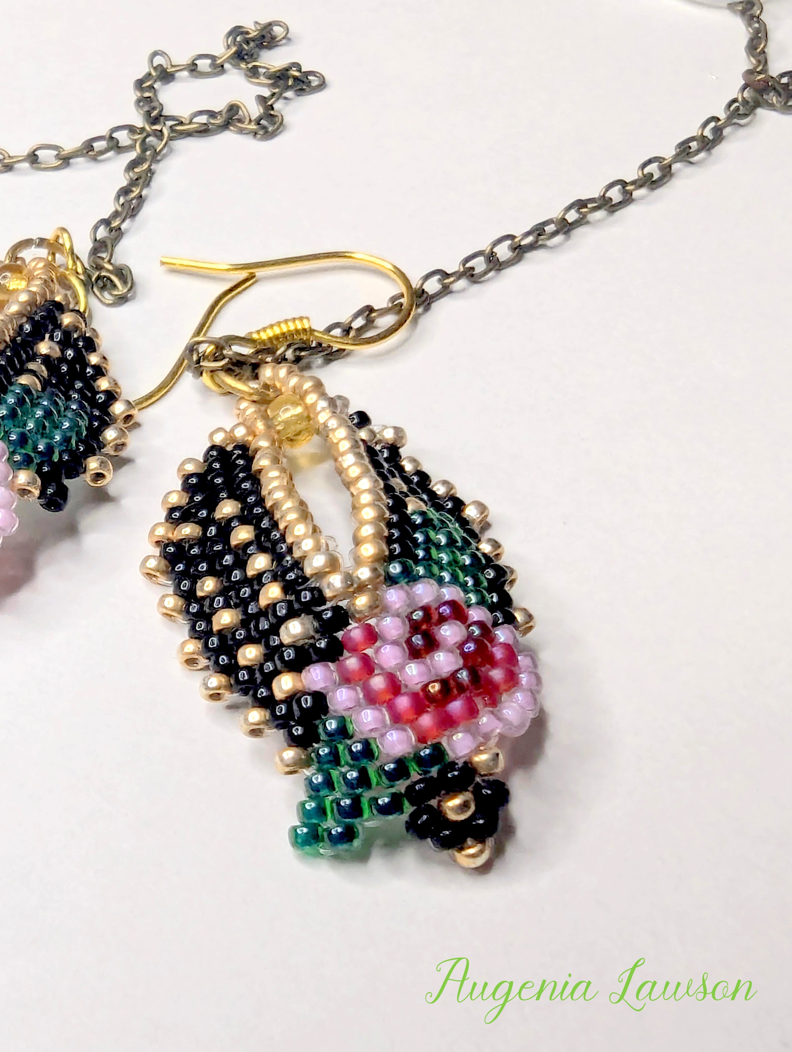 Beaded Rose Earrings – Handwoven Floral Jewellery for Hearing Aid Safety