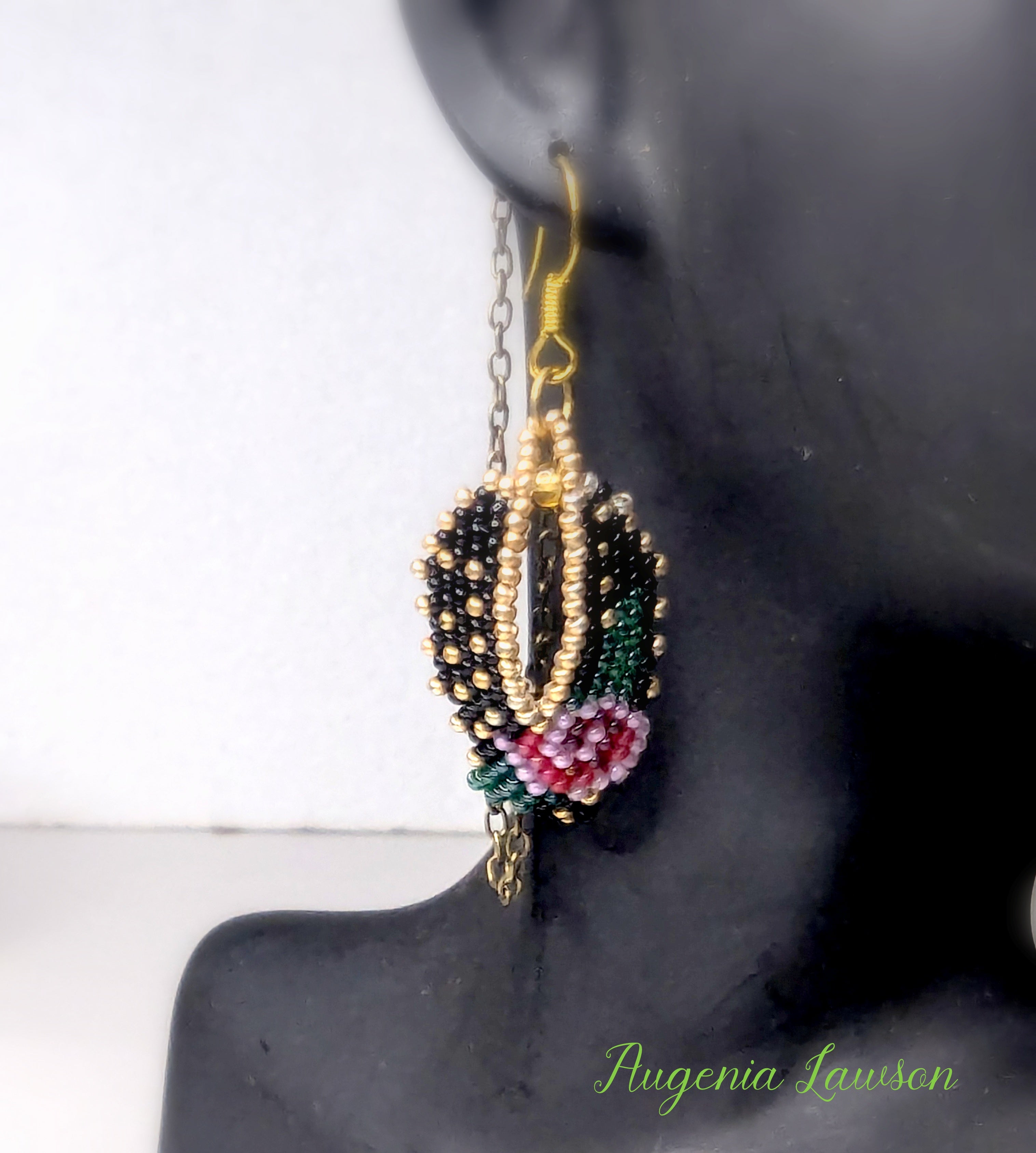 Beaded Rose Earrings – Handwoven Floral Jewellery for Hearing Aid Safety