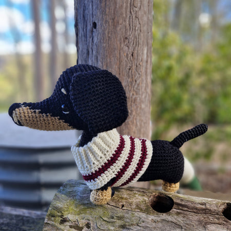Hand crochet Bi-Colour Dachshund Dog (Sausage Dog)