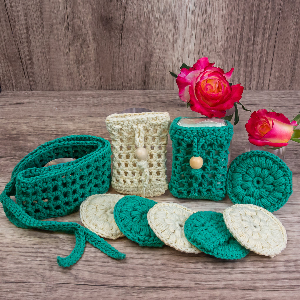 Bathroom/Spa Pamper Pack - Gift Set - Face Scrubbies, Soap Saver, Soap, Headband