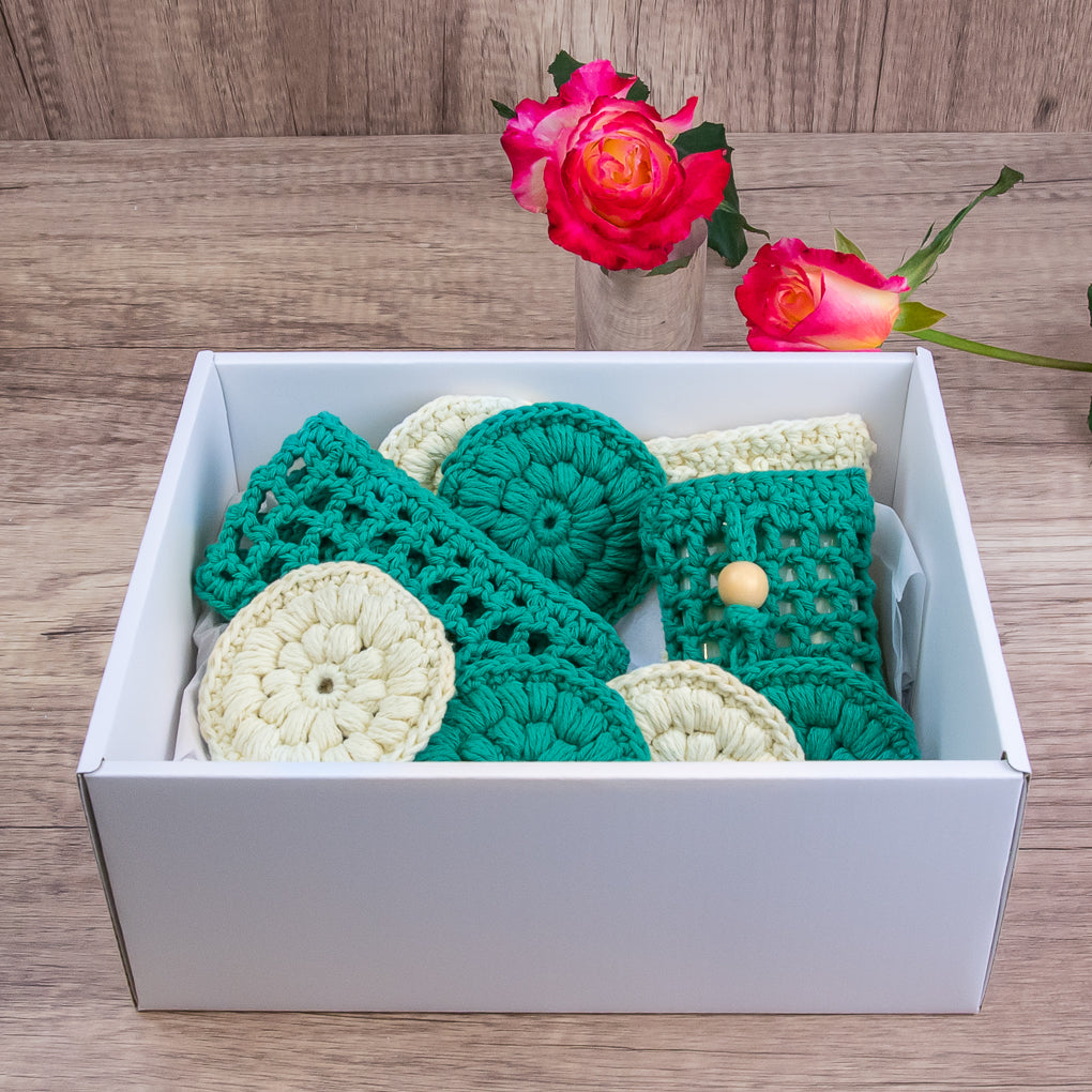 Bathroom/Spa Pamper Pack - Gift Set - Face Scrubbies, Soap Saver, Soap, Headband