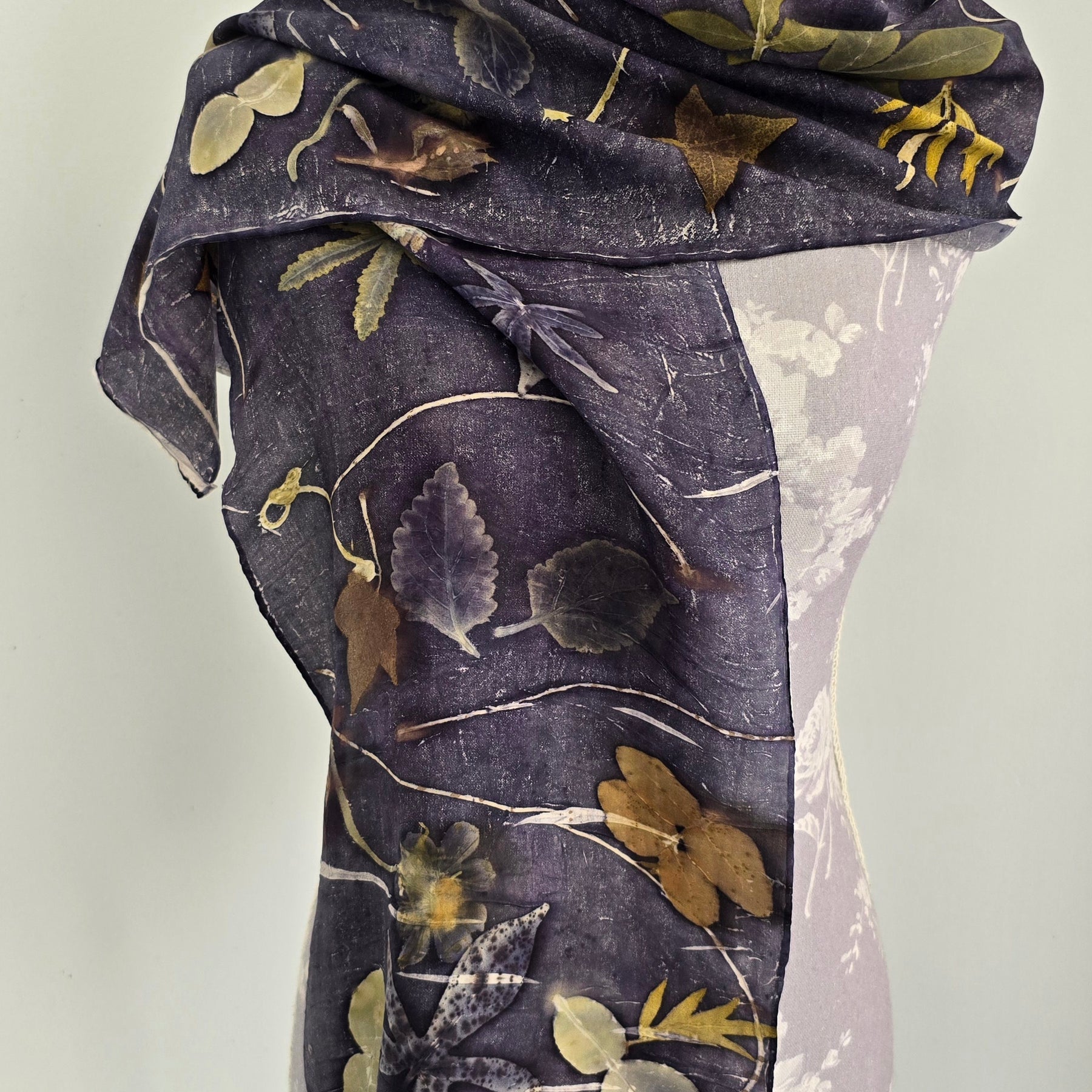 Eco Printed Silk Scarf – Botanical Leaf Print