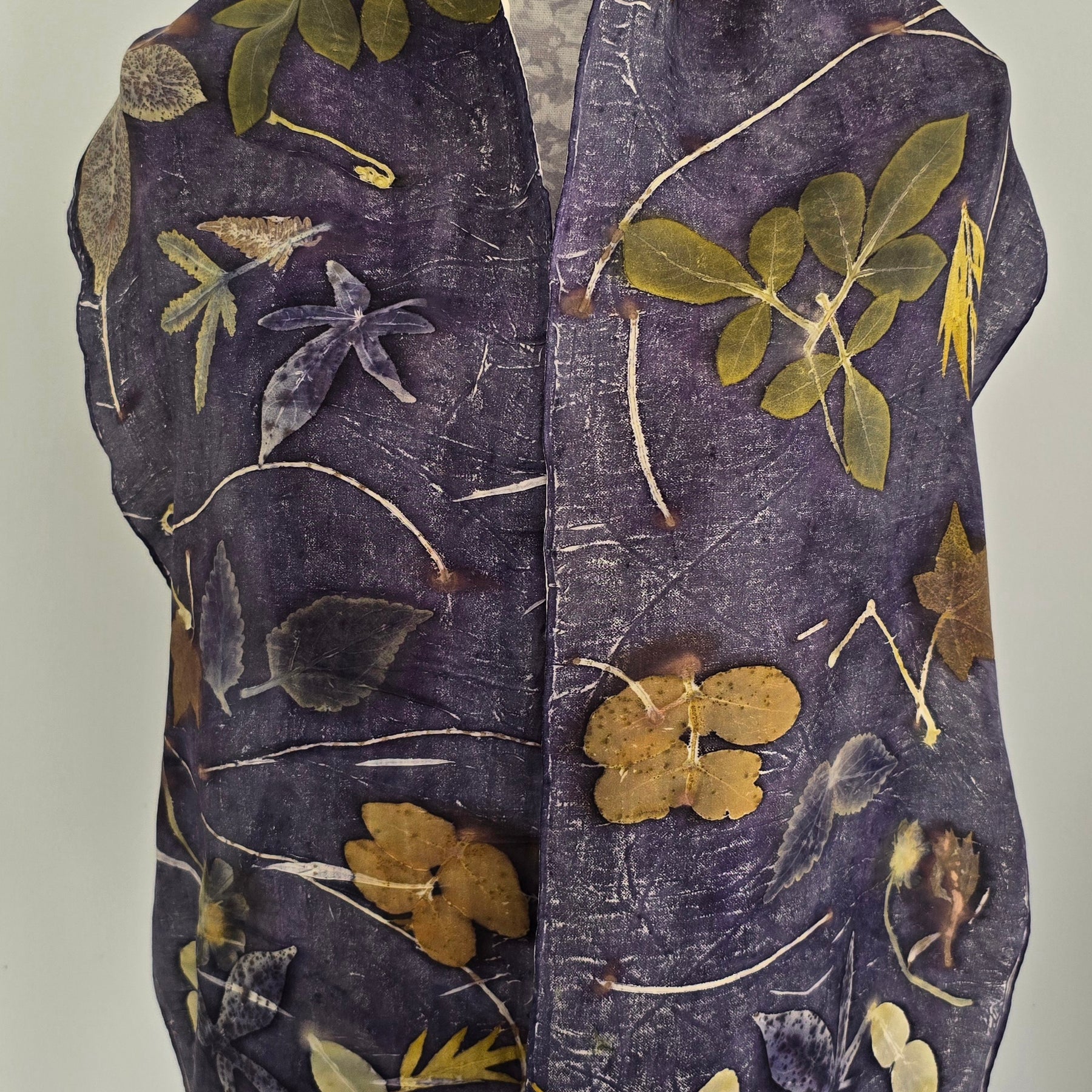 Eco Printed Silk Scarf – Botanical Leaf Print