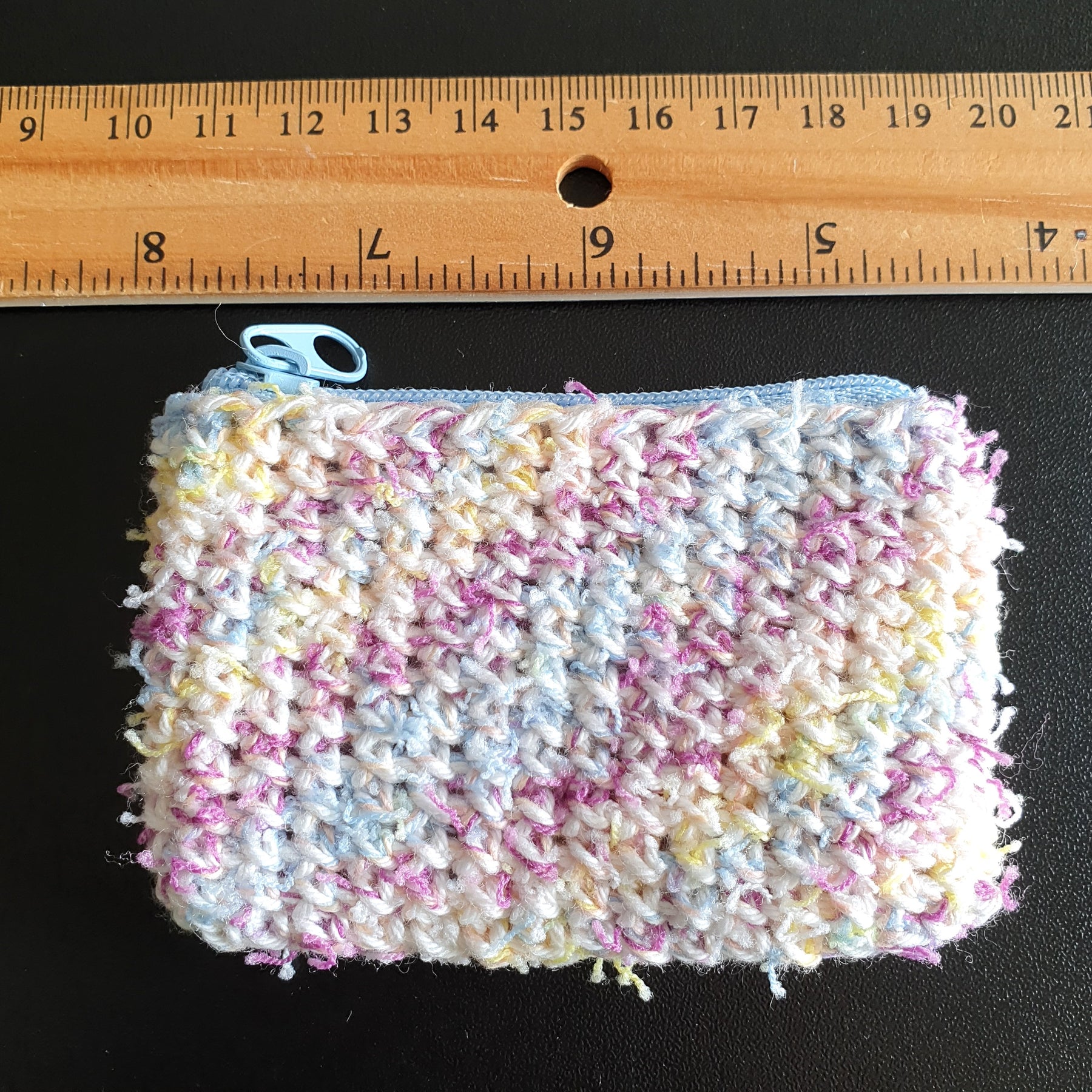 Handmade Mini Colourful Zippered Crochet Coin Purse : Blue Green Pink Yellow Purple Orange White mix