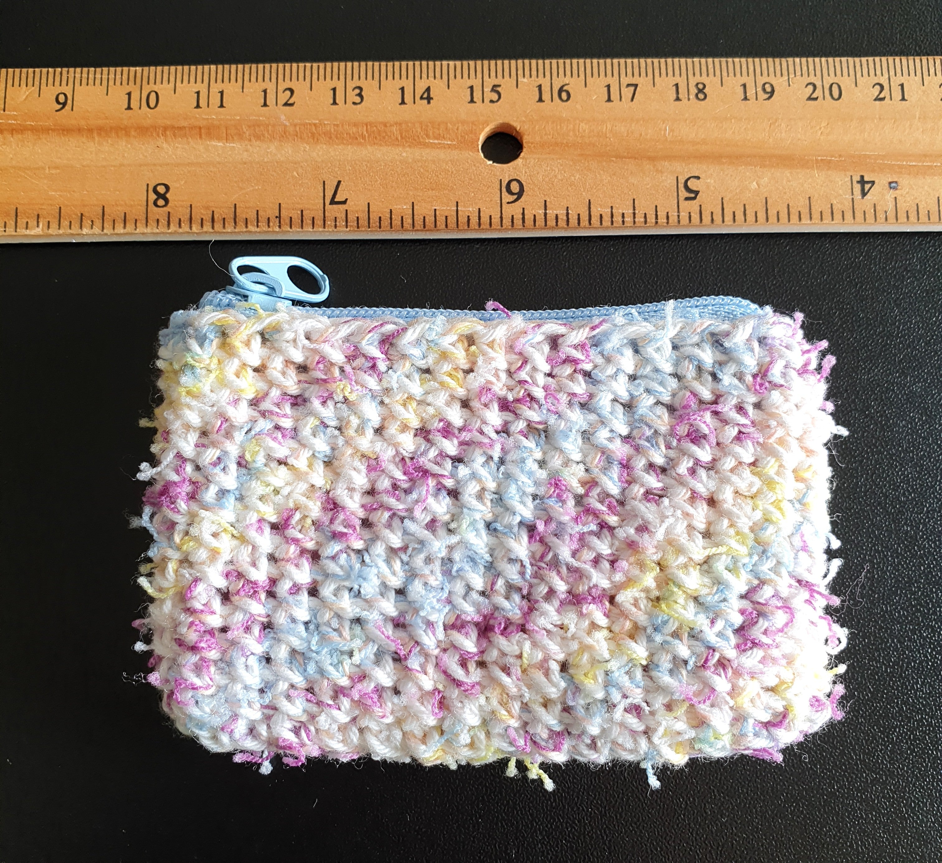 Handmade Mini Colourful Zippered Crochet Coin Purse : Blue Green Pink Yellow Purple Orange White mix