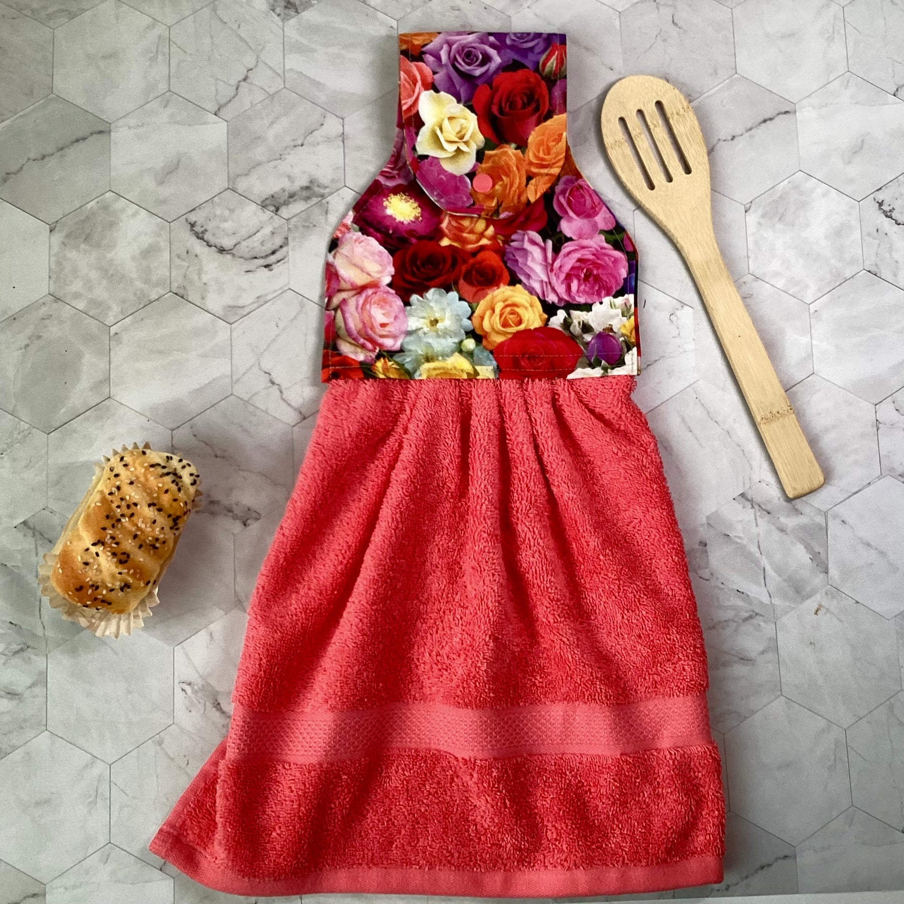 Mixed roses (pink) hanging hand towel.