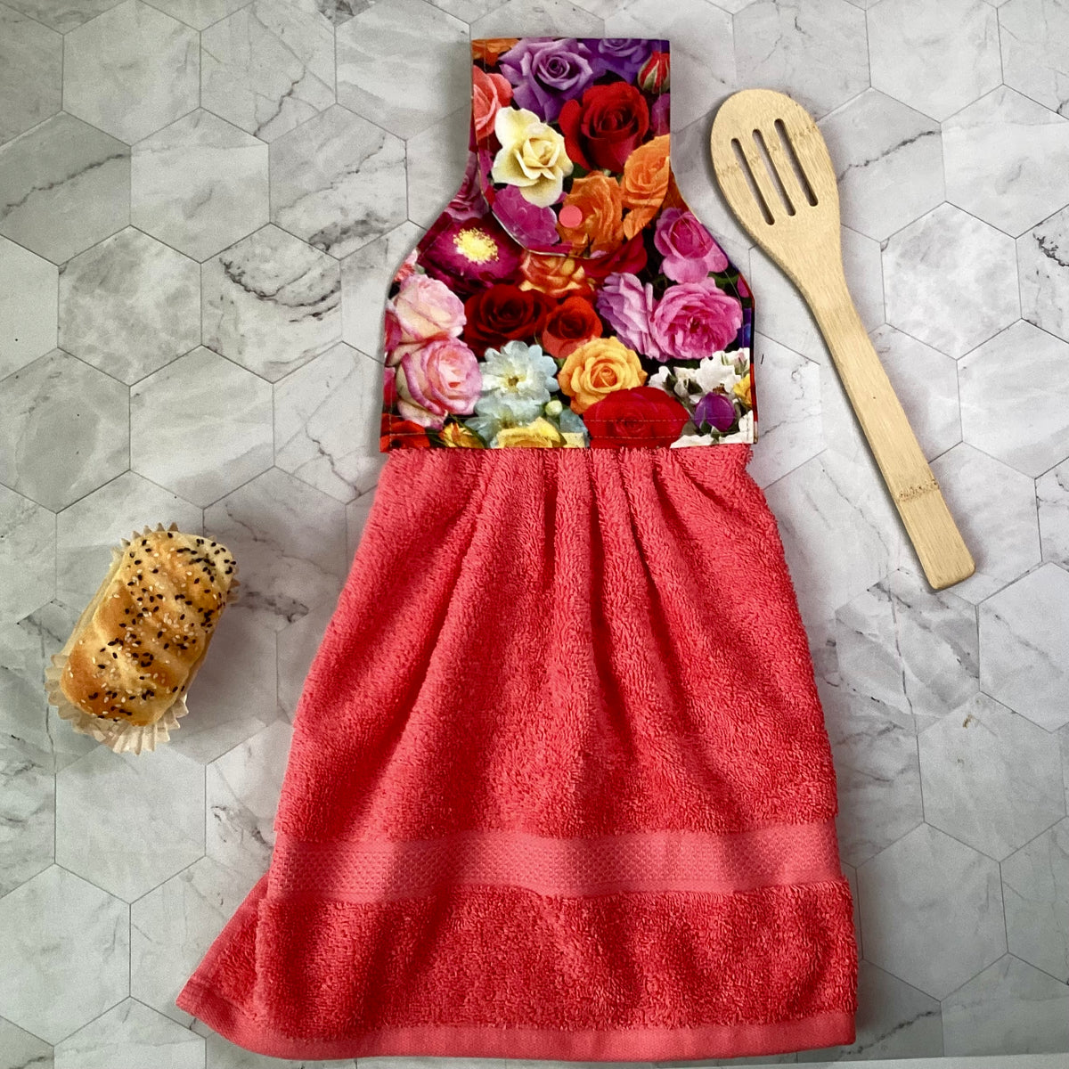 Mixed roses (pink) hanging hand towel.