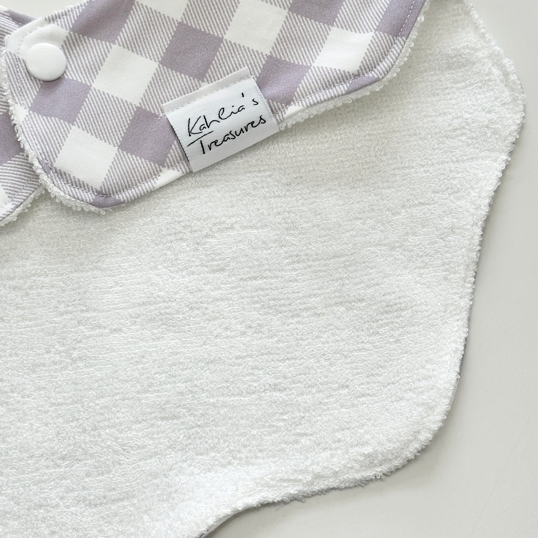 Lilac gingham scalloped bib