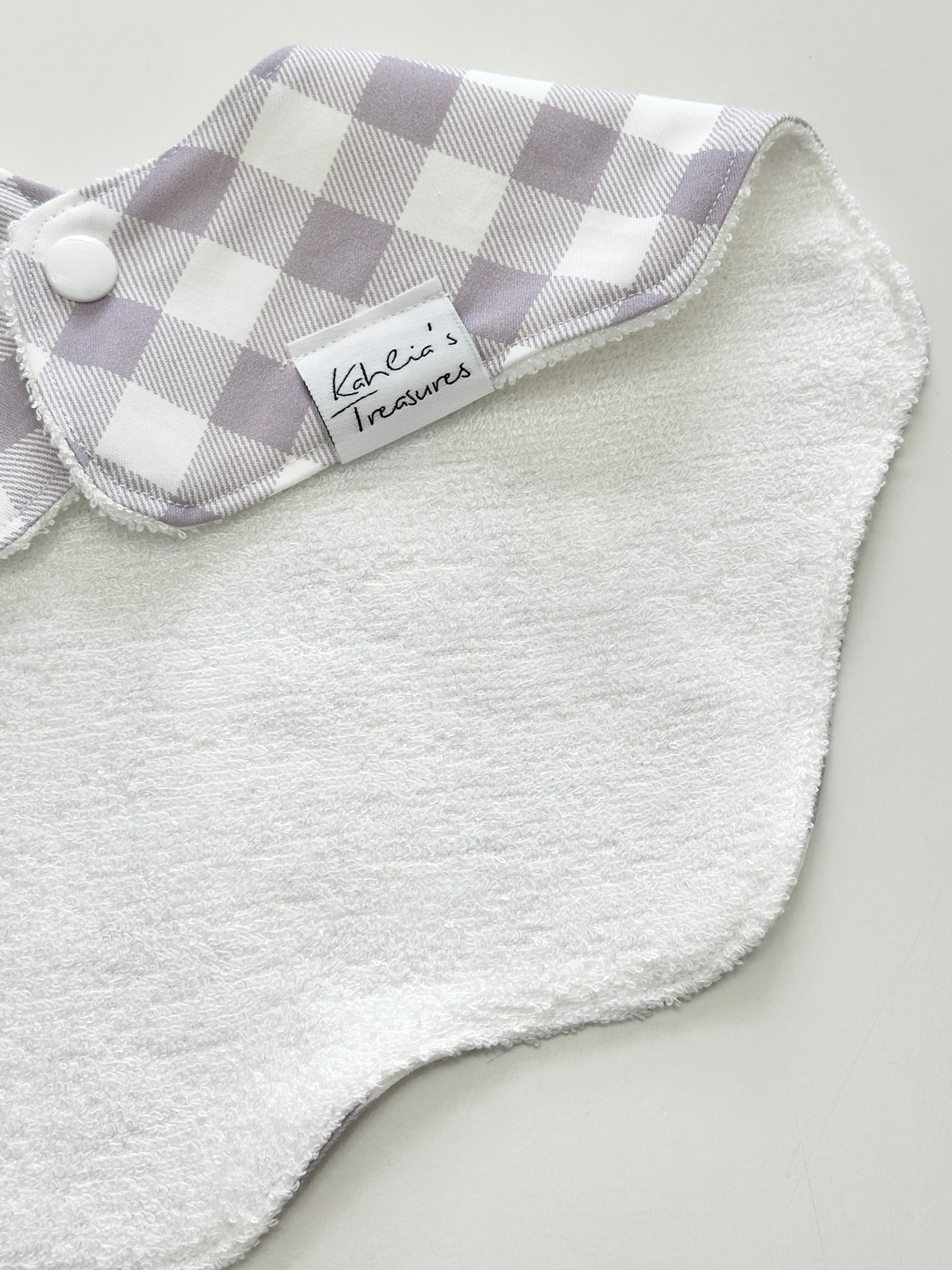 Lilac gingham scalloped bib